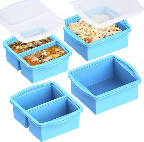 ZIP STANDING Silicone Freezer Trays with Lids, Set of 4 - with 1cup and 2 cup Silicone Freezer Molds for freezing soups, sauces and individual microwave safe