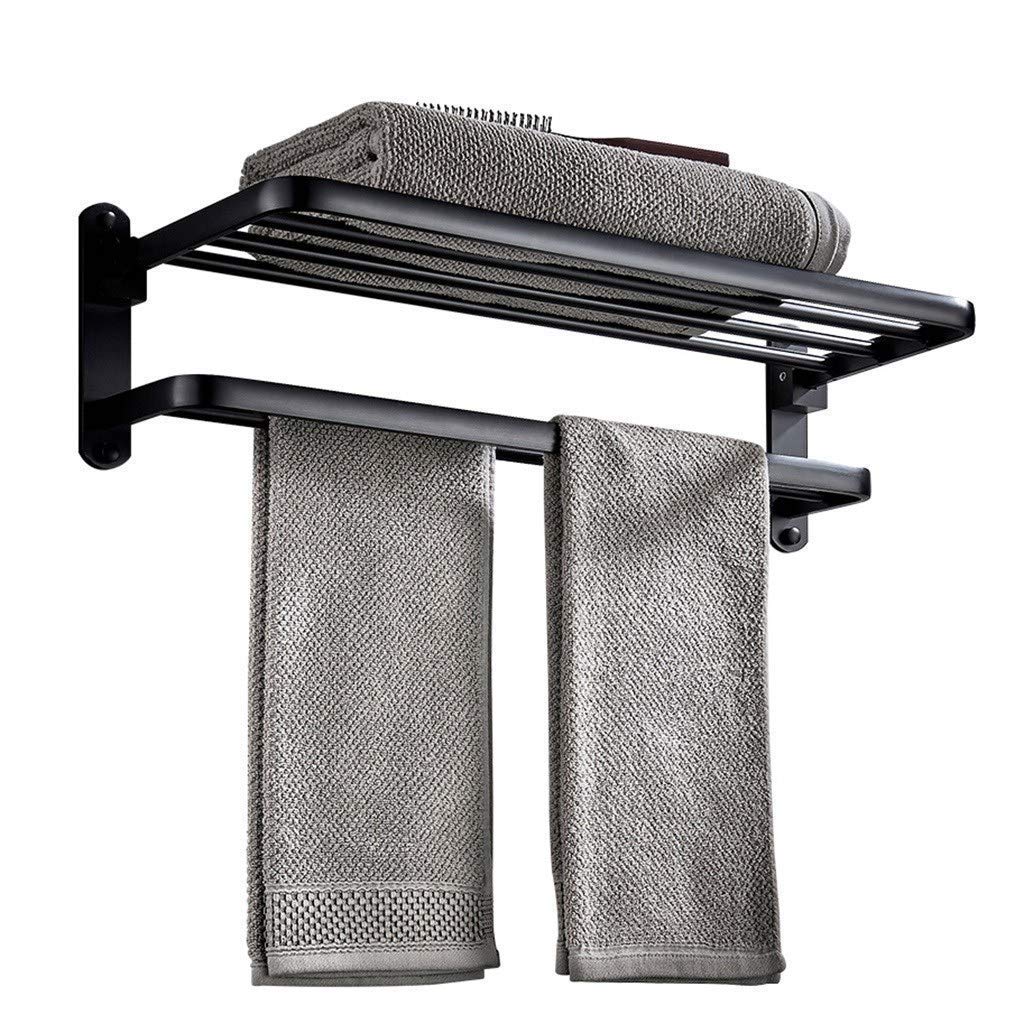 Porte-serviettes de salle de bain pliant CHEWYNP en aluminium noir avec fixation murale 60cm
