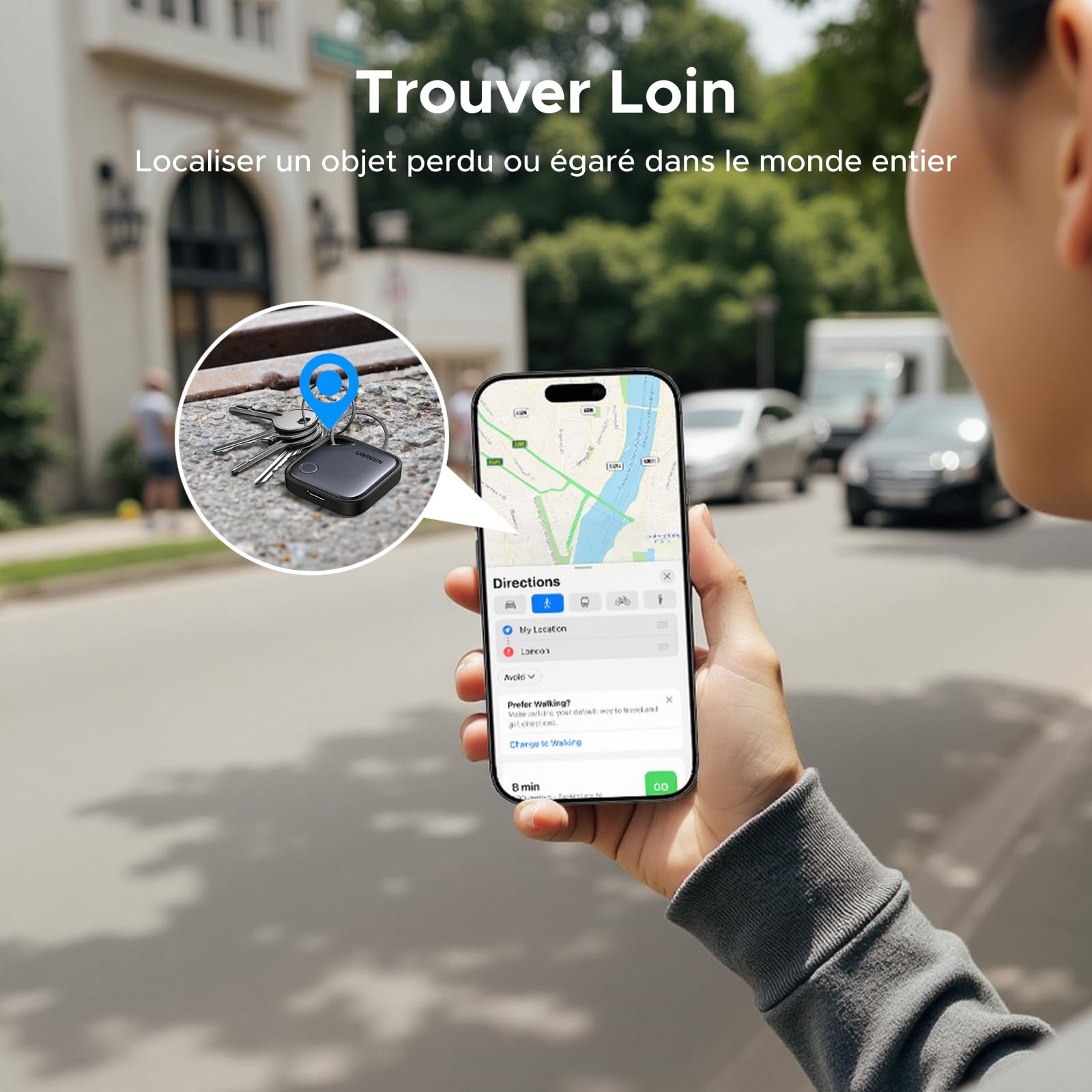 UGREEN FineTrack Tag Traceur Fonctionne avec Find My (iOS Uniquement) Chargement USB C Localisateur d'Objets Bluetooth pour Clés Valises Portefeuilles Wallet Bagages Sacs avec Câble USB C Lot de 4