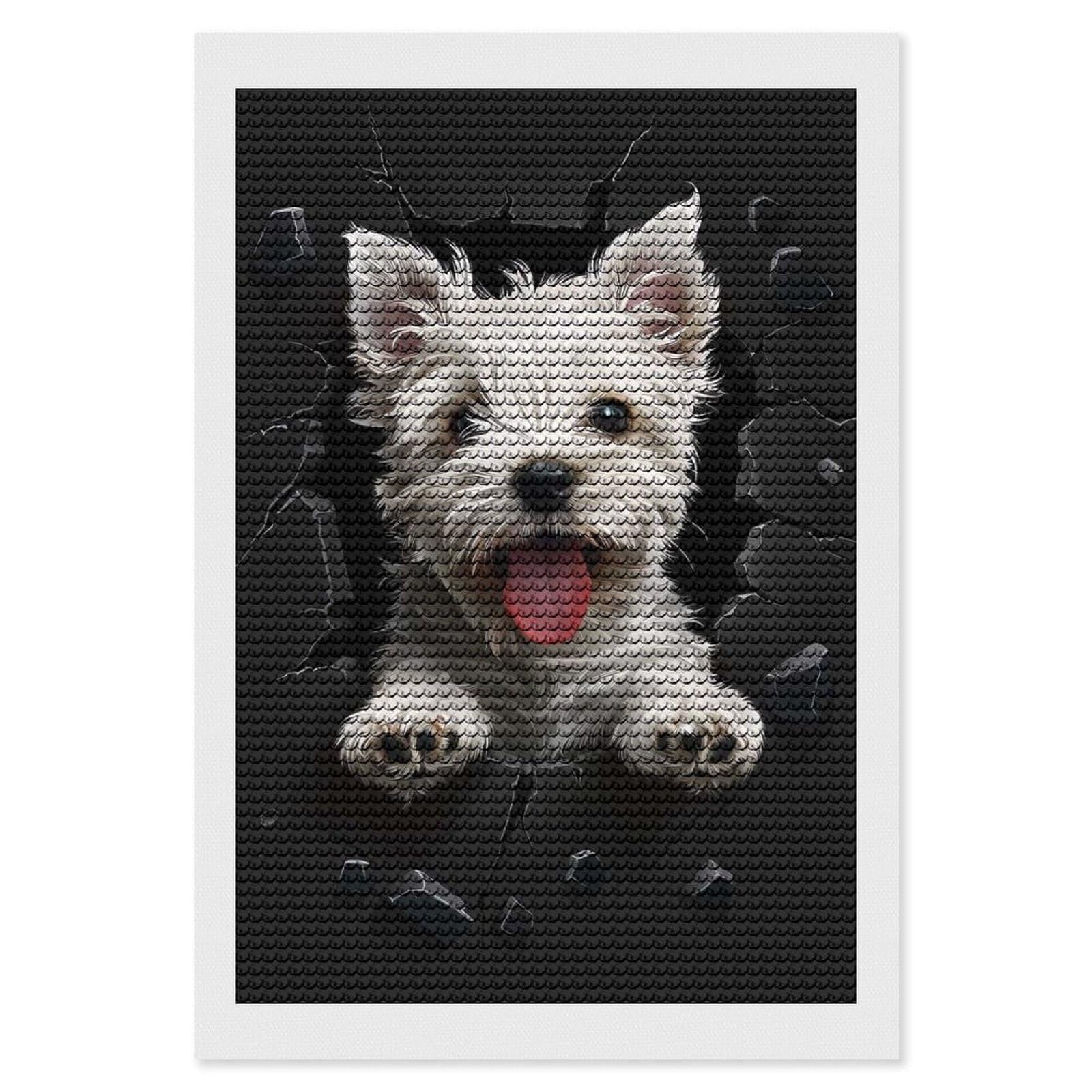 Junmoney West Highland Terrier Dog DIY Diamond Art Canvas Kit 8"x12", for Adults, Decorate Your Room, Gift Idea, Modern Decor, Finish and Display