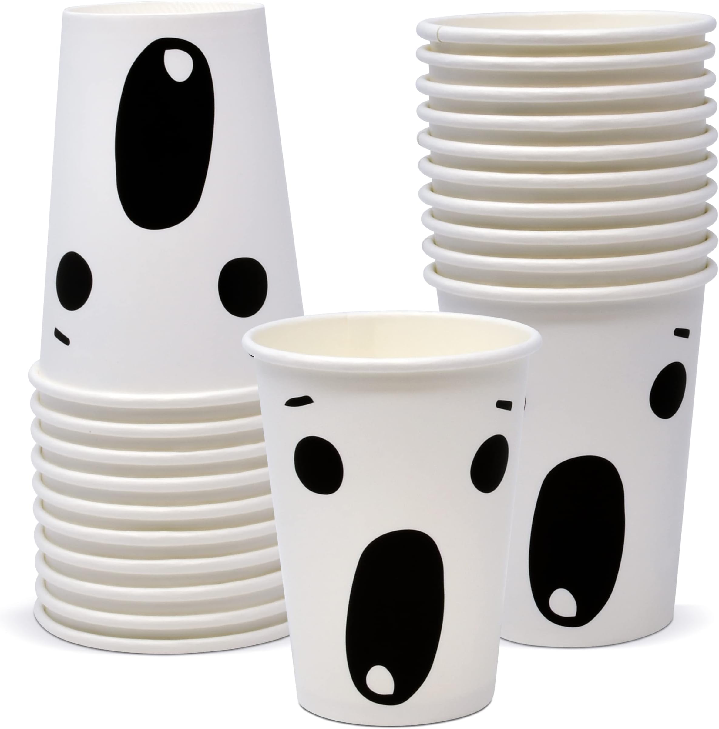 50 Halloween Ghost Disposable Cups 9 oz. White Ghosts Face Paper Party Cup Holiday Spooky Trick or Treat Design for Beverage Drinks Drinking Cup Dinner Haunted House Supplies Dinnerware Decorations