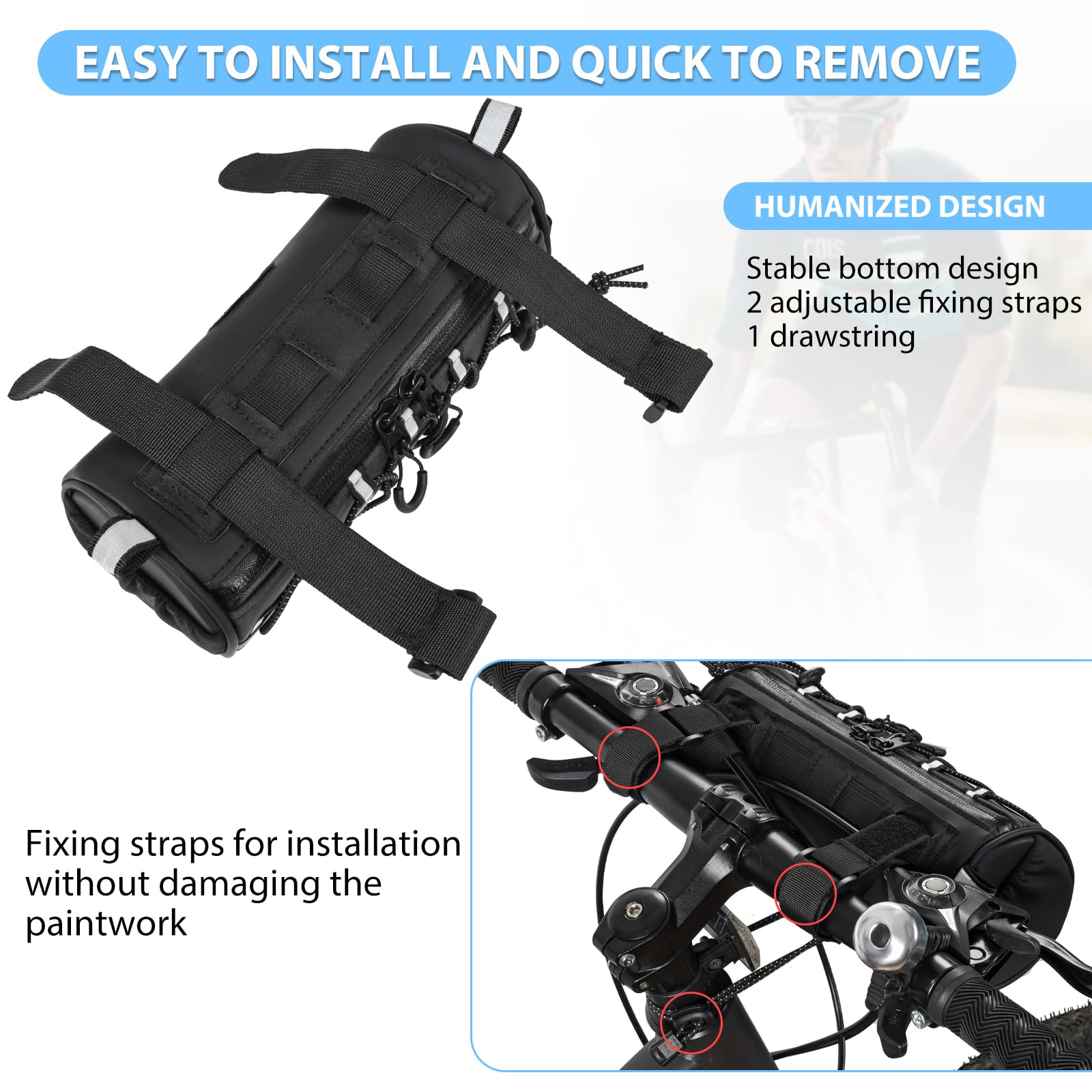 GMAK 2 in 1 Bike Handlebar Bag, Bike/Bicycle Front Bags with Reflective Area & Shoulder Straps, Small Bicycle Handle Bar Bag Cycling Pouch Pack Bike Accessories for Road Mountain Bike Cycling Travel