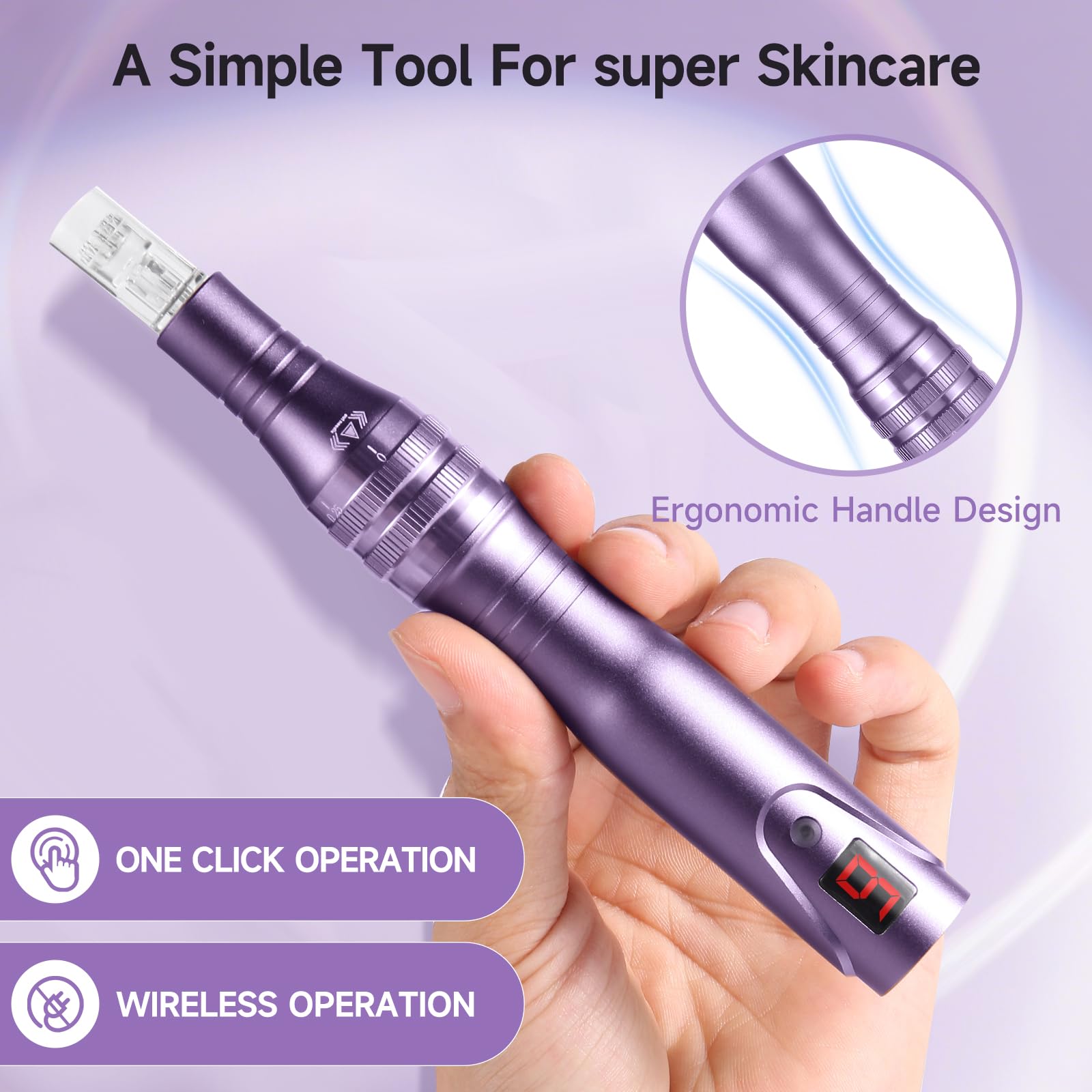 Microneedle Derma Roller Pen - Professional Microneeding 0.25 mm Derma Roller Beauty Pen - Microneedles Roller Pen for Women Men Tools (Purple)