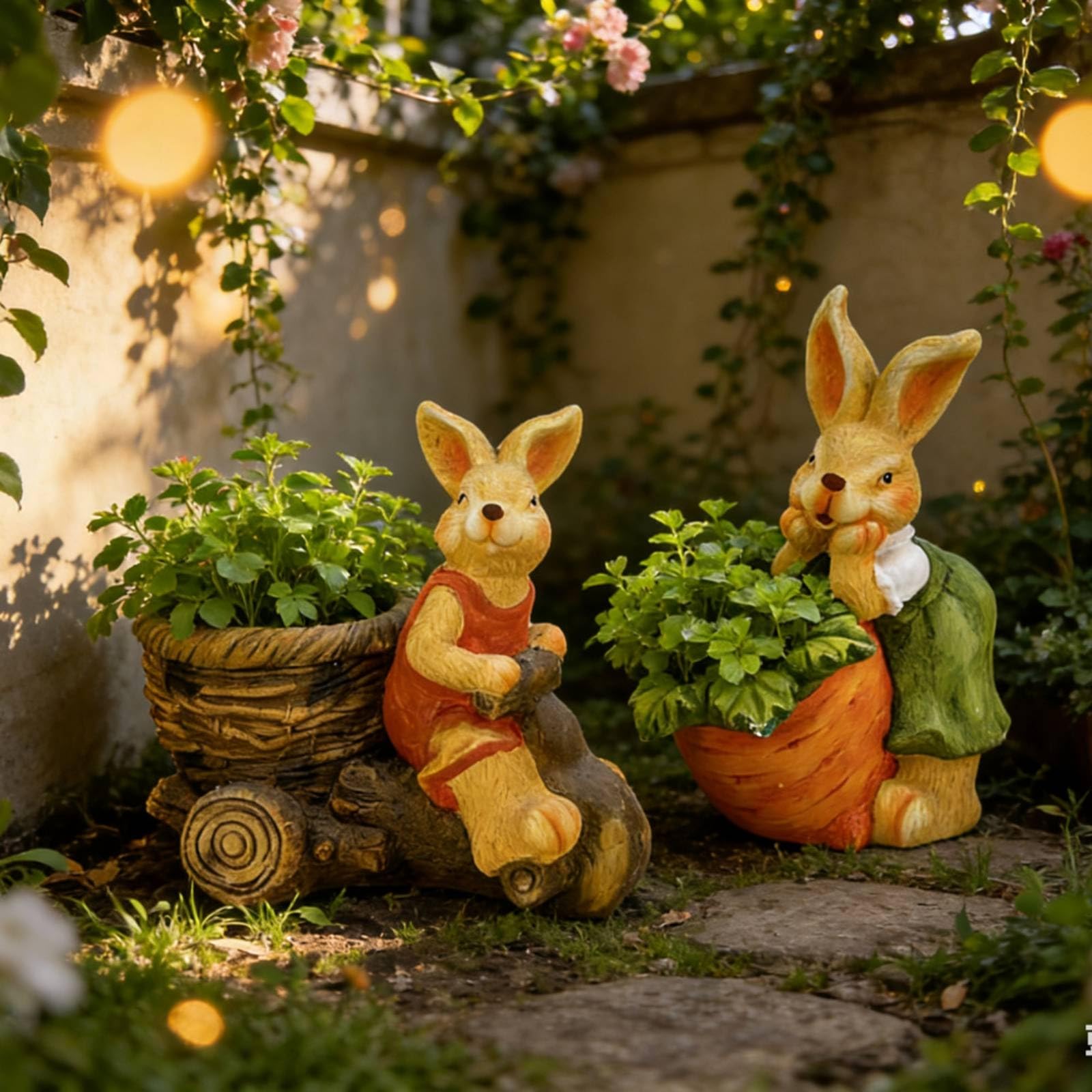 Gralara 2 Stück Pflanztopf mit Hasenfigur Dekorativ Hasenfigur-Blumentopf Frostfest Gartendeko für Gartenliebhaber