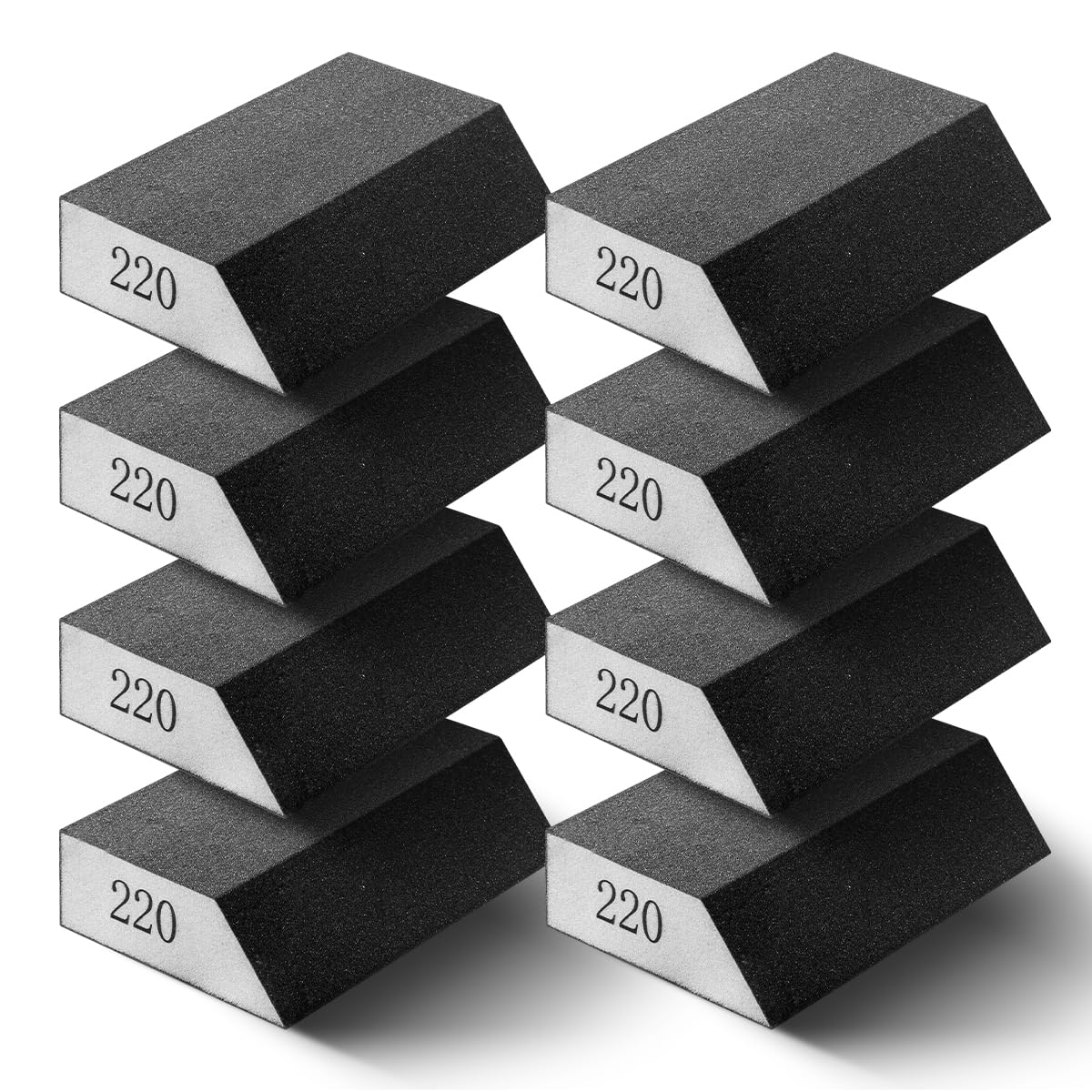 8 Pack 220 Grit Angled Sanding Sponge Blocks for Wood & Wall, Wet Dry