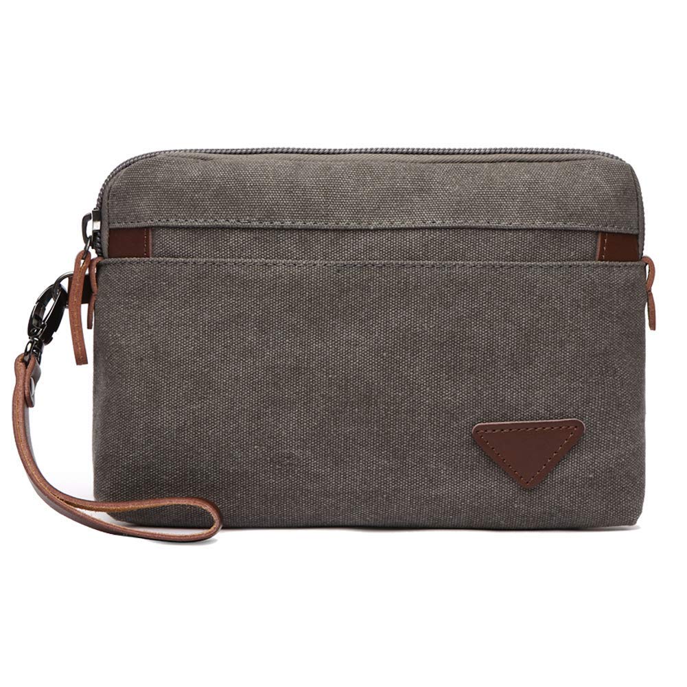 A-QMZL Bolso hombre de mano de embrague de viaje Bolsa de muñeca de lona con cremallera Tarjeta Monedero Paquete de teléfono gris 24x17cm