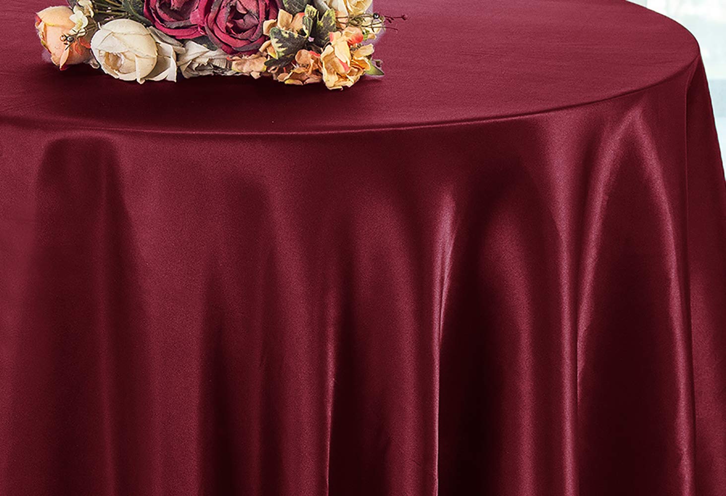 Wedding Linens Inc. 108" Round Seamless Satin tablecloths Table Cover Linens for Restaurant Kitchen Dining Wedding Party Banquet Events - Burgundy