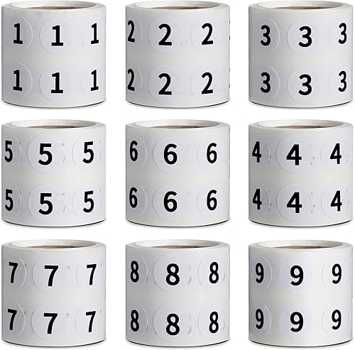 4500 unidades, 9 rollos de calcomanías de número circular, 1-9, calcomanías de inventario de organización de almacén, etiquetas autoadhesivas de 12