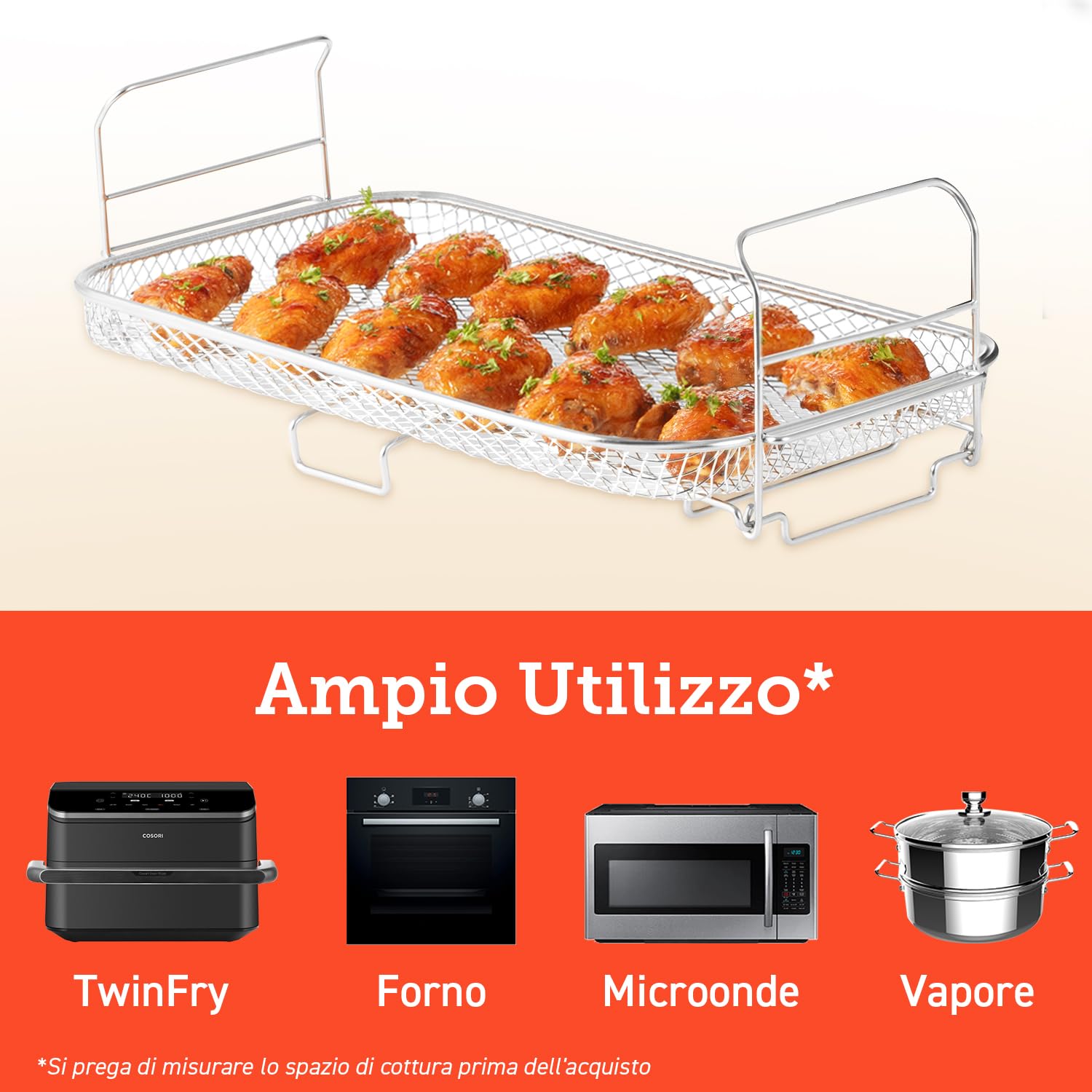 COSORI Griglia per Arrostire per 10 Litri Dual Blaze TwinFry, Accessori per Friggitrice ad Aria, Roasting Rack, Accessori per Forno, Microonde, Vapore, 36,8 * 18,8 * 11,6 (4,6) cm, Altezza Regolabile