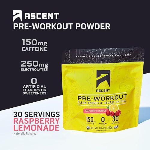 Miniatura 2 de Ascent Polvo de preentrenamiento para hombres y mujeres energía limpia con 529oz de cafeína y 882oz de electrolitos sin ingredientes ni sabores