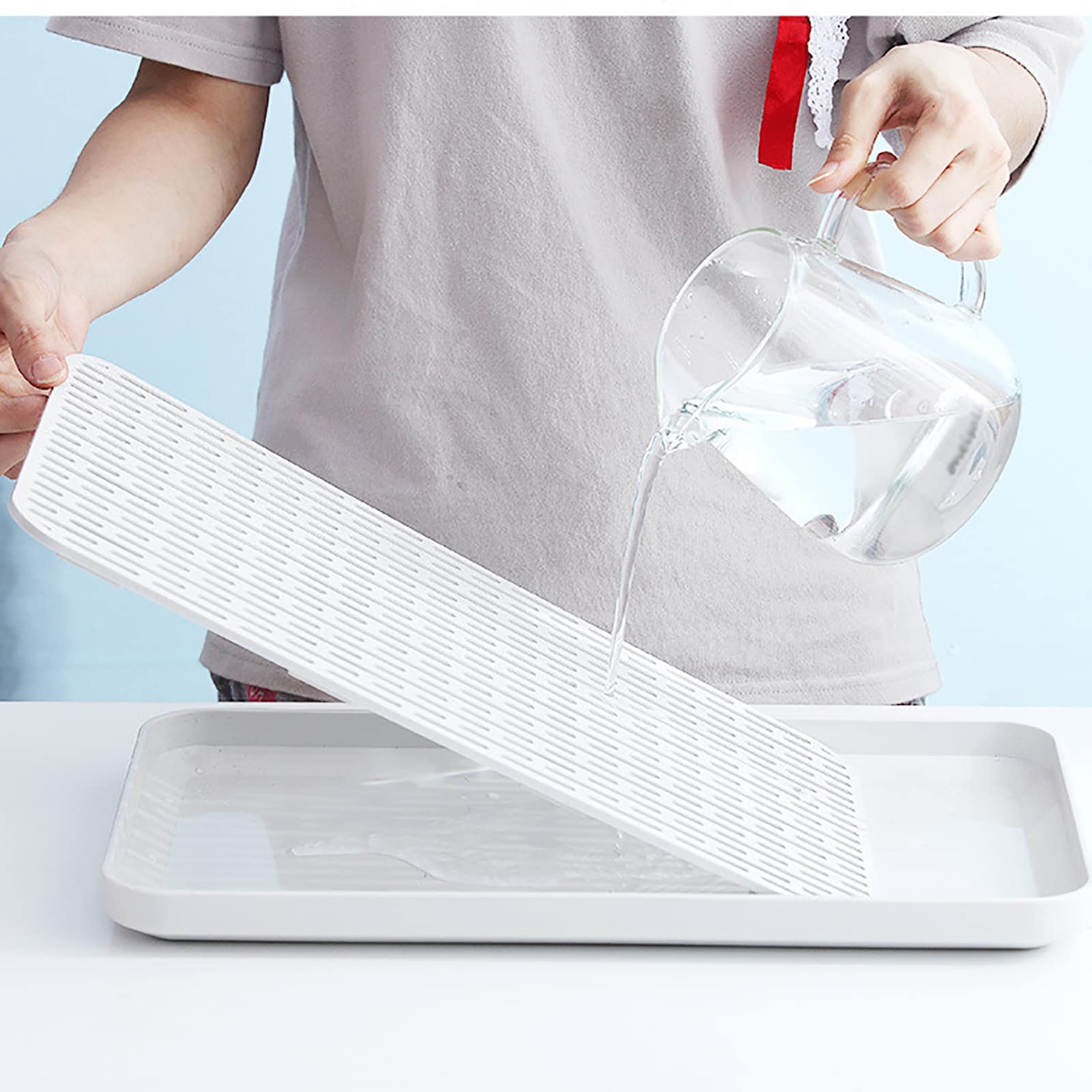 Vassoio Scolapiatti Doppio Strato Con Raccogligocce - Beige, 34x26cm, Materiale PP, Per Cucina - Foto 13