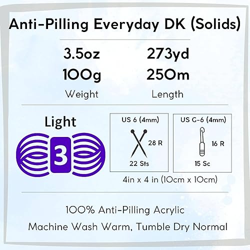 Miniatura 4 de Premier Yarns Anti-Pilling Everyday DK Solids Cream 1107-02 (3 madejas) Same Dyelot DK Light Worsted #3 Hilo de tejer suave 100% acrílico