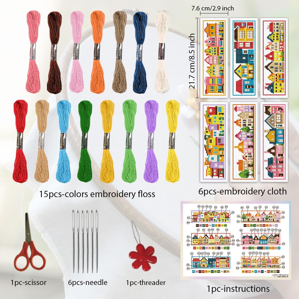 ORIGACH Lot De 6 Marque-pages Au Point De Croix Pour Débutants, Petite Ville Avec Instructions (français Non Garanti) Pour Adultes Et Amateurs