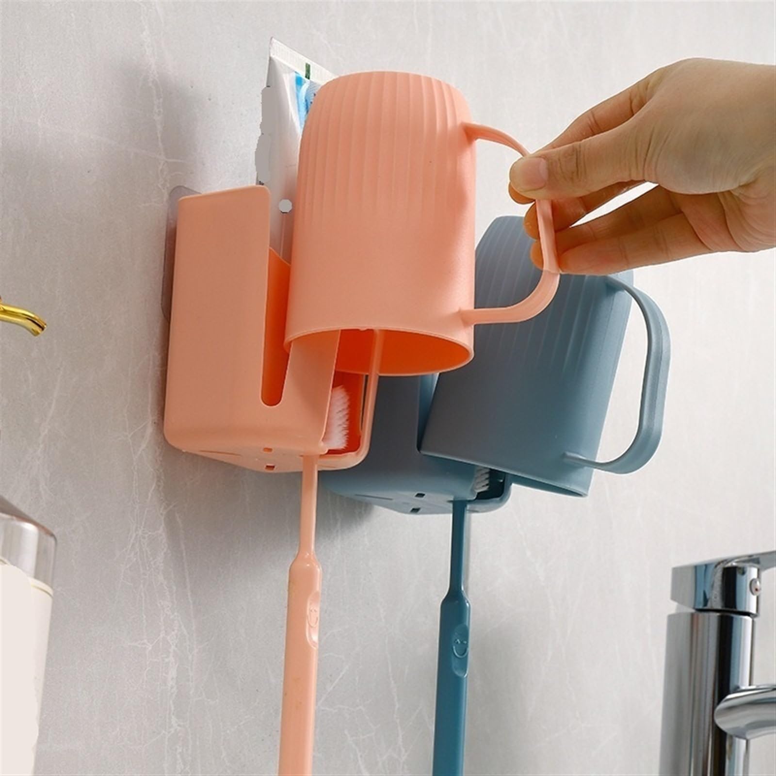 JINGYAN Etui i pokrowce na szczoteczki do zębów Toothbrush Shelf Cup Mouthwash Wall Bathroom Mounted Toiletry(White)