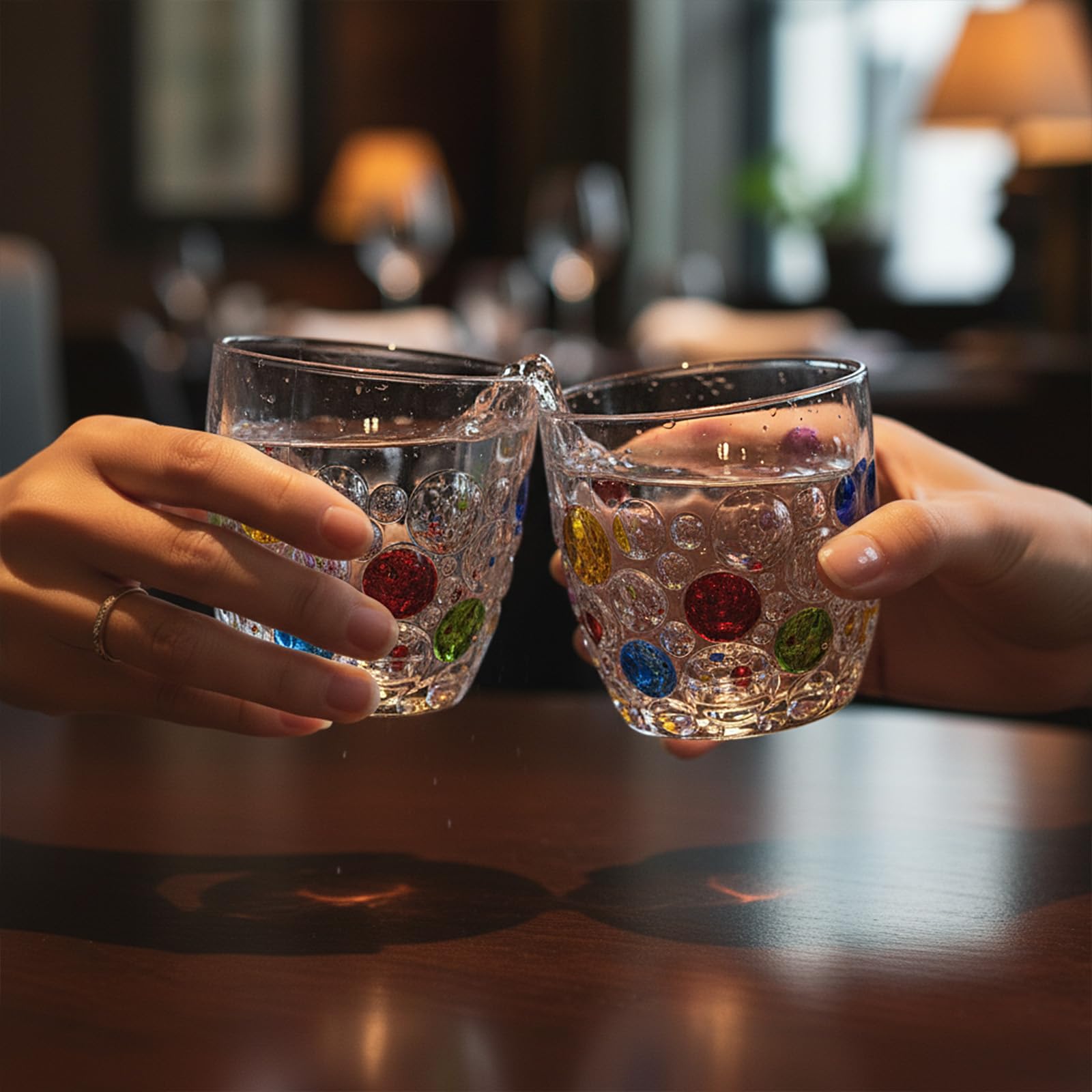 Set mit 6 handgefertigten farbigen Perlen-Gläsern, 325 ml, moderne Hobnail-Trinkgläser, für Wasser, Bier, Saft, Cocktail, Whiskey, Geschenk