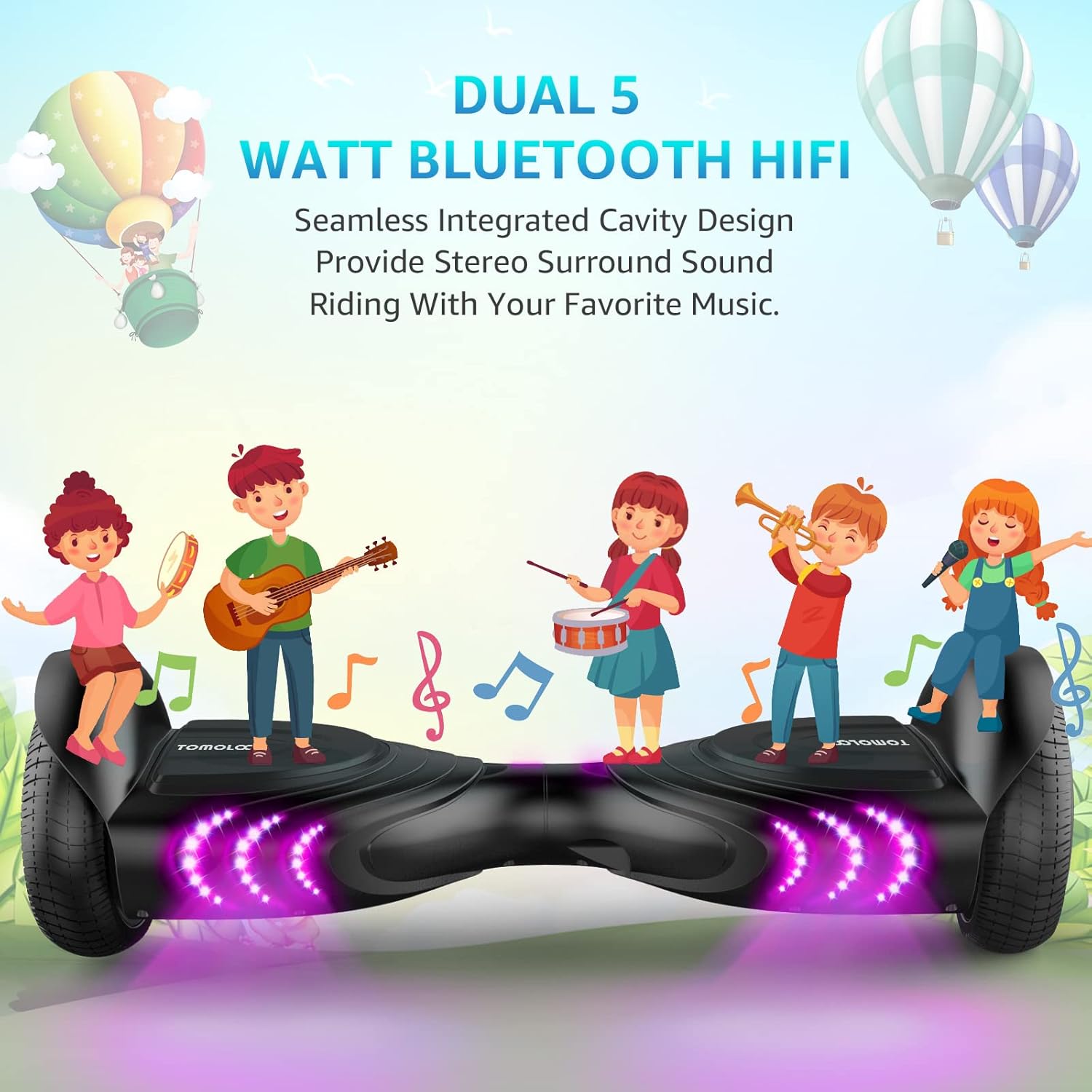 Greatest Product TOMOLOO Music-Rhythmed Hoverboard for Kids and Adult Two-Wheel Self-Balancing Scooter- UL2272 Certificated with Music Speaker- Colorful RGB LED Light