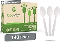 Ecovita 140 Compostable Spoons BPI Certified - Large 6.3in Eco-Friendly Heat-Resistant Disposable Utensils with Tray