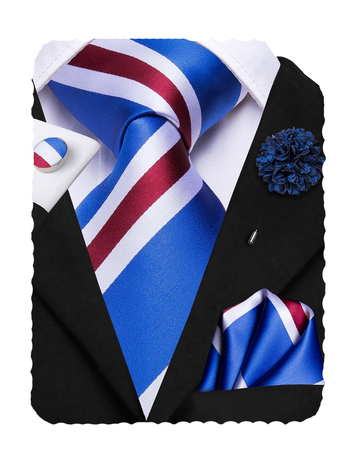 Hi-Tie Men's Tie Lapel Pin Set Pocket Square Cufflinks Formal Woven Silk Tie Sets Wedding Party