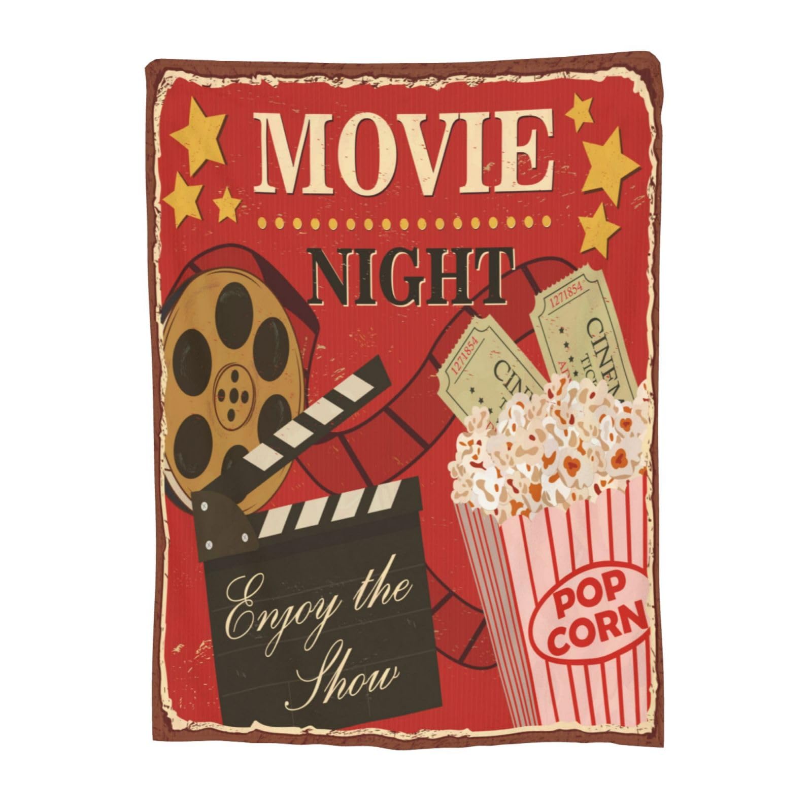 ATOurDealss Movie Theme Blanket Vintage Cinema Popcorn Movie Modern Bed Sofa Decor Soft Throw Warm Lightweight Fleece Birthday Valentines Blankets for Women Men Girls Boys Kids Adults Teens 50"x60"