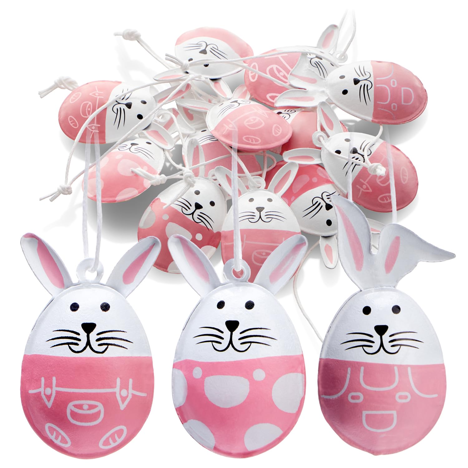 Com-Four Pink Com-Four® 12X Decorative Easter Hangers - Easter Bunny In The Shape Of An Egg Made Of Metal - Easter Decorations For Hanging On Bushes, Trees, Doors And Windows - Hangers For The Easter Bouquet (Pink)