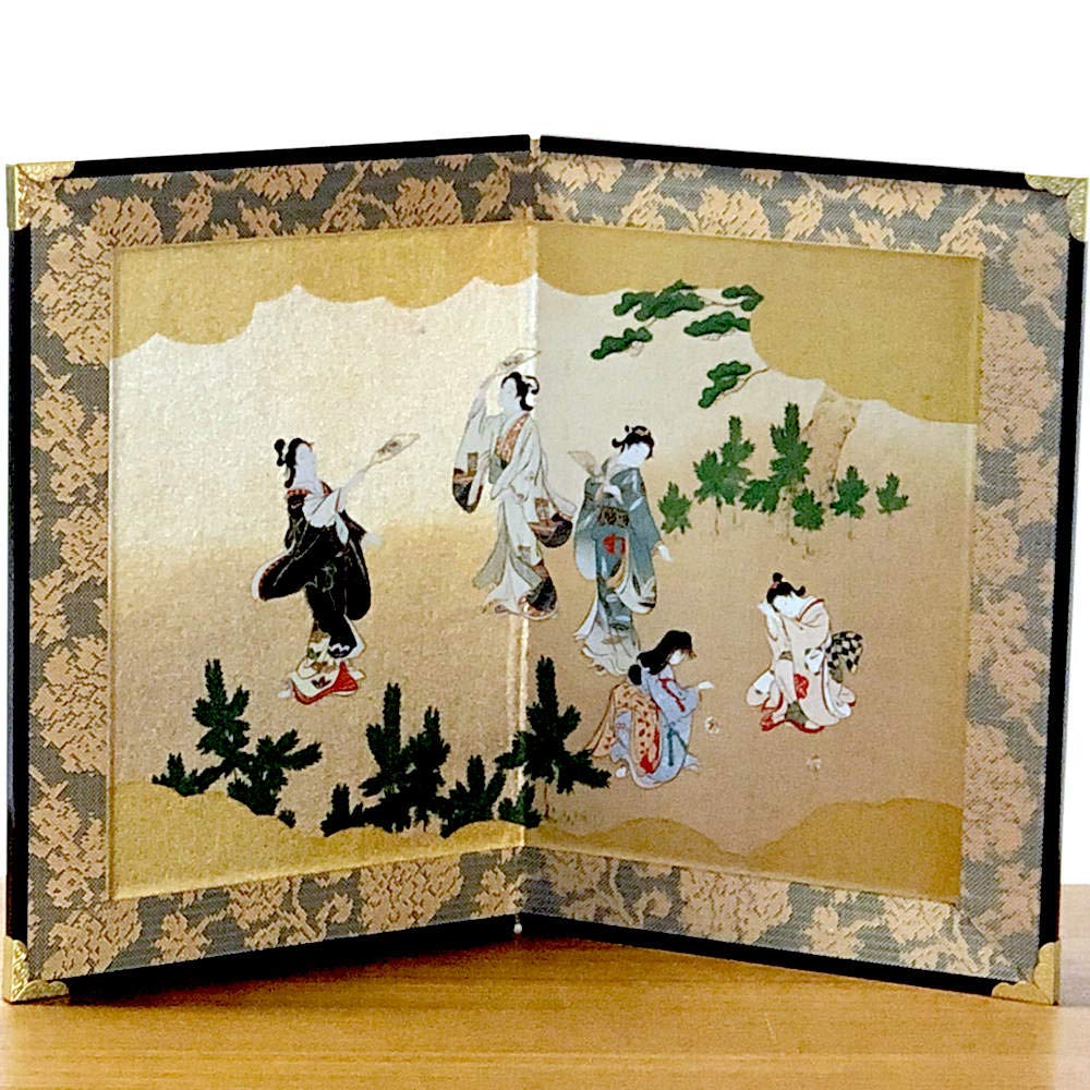 Amazon.co.jp: ミニ屏風 美人画 新春 名画屏風 インテリア 二曲