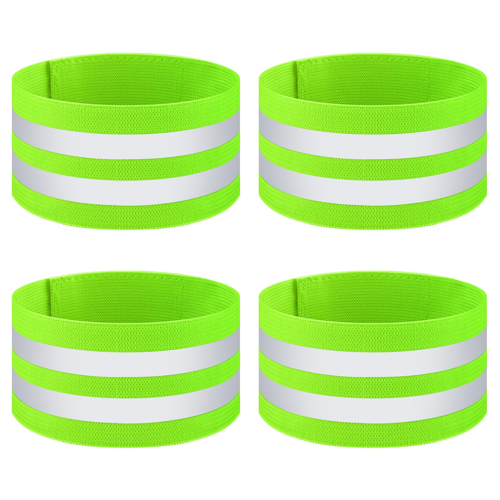 4 Pack High Visibility Reflective Armbands - Elastic Adjustable Bands for Running, Cycling, Walking - Night Safety Wristbands & Ankle Bands with Reflective Strips