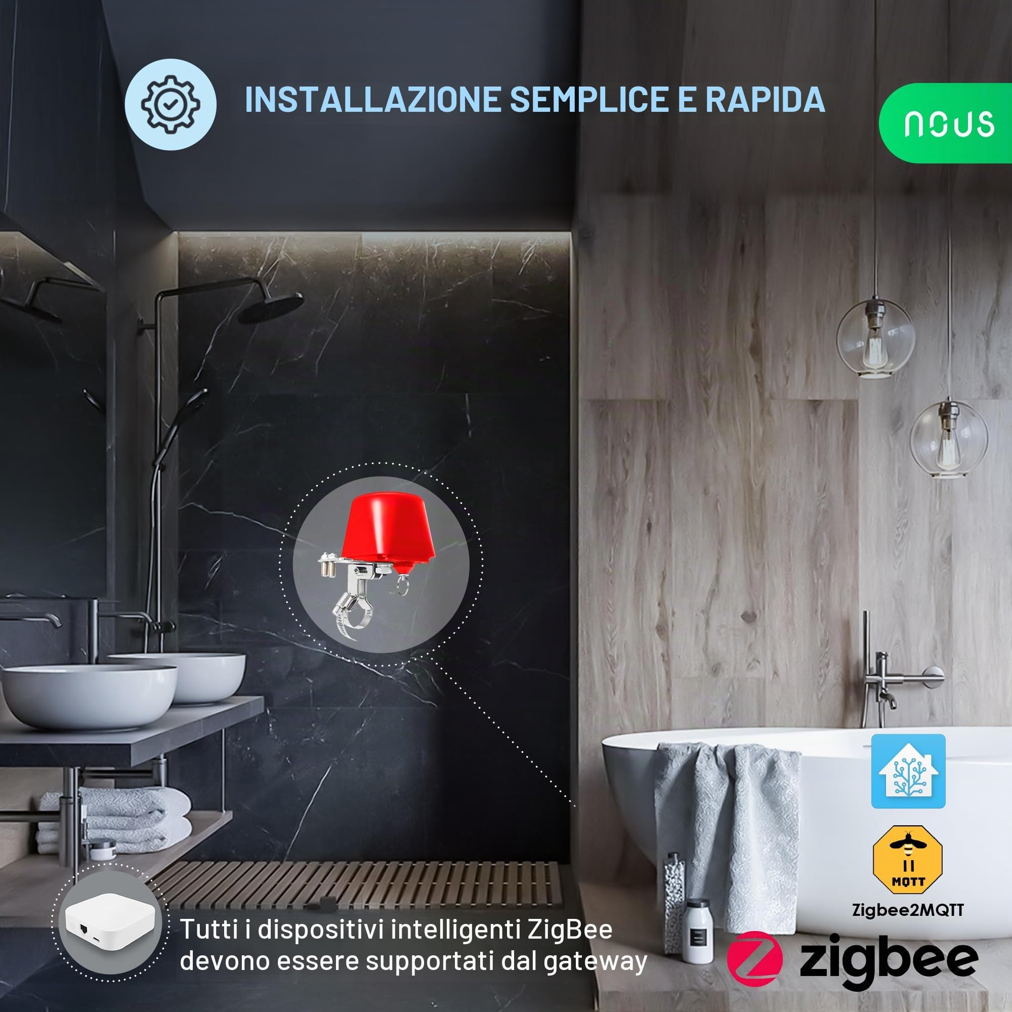 NOUS LZ3 Valvola dell'acqua ZigBee, compatibile con Google Assistant e Amazon Alexa, timer intelligente Tuya, controllo dell'irrigazione con valvola dell'acqua ZigBee2MQTT