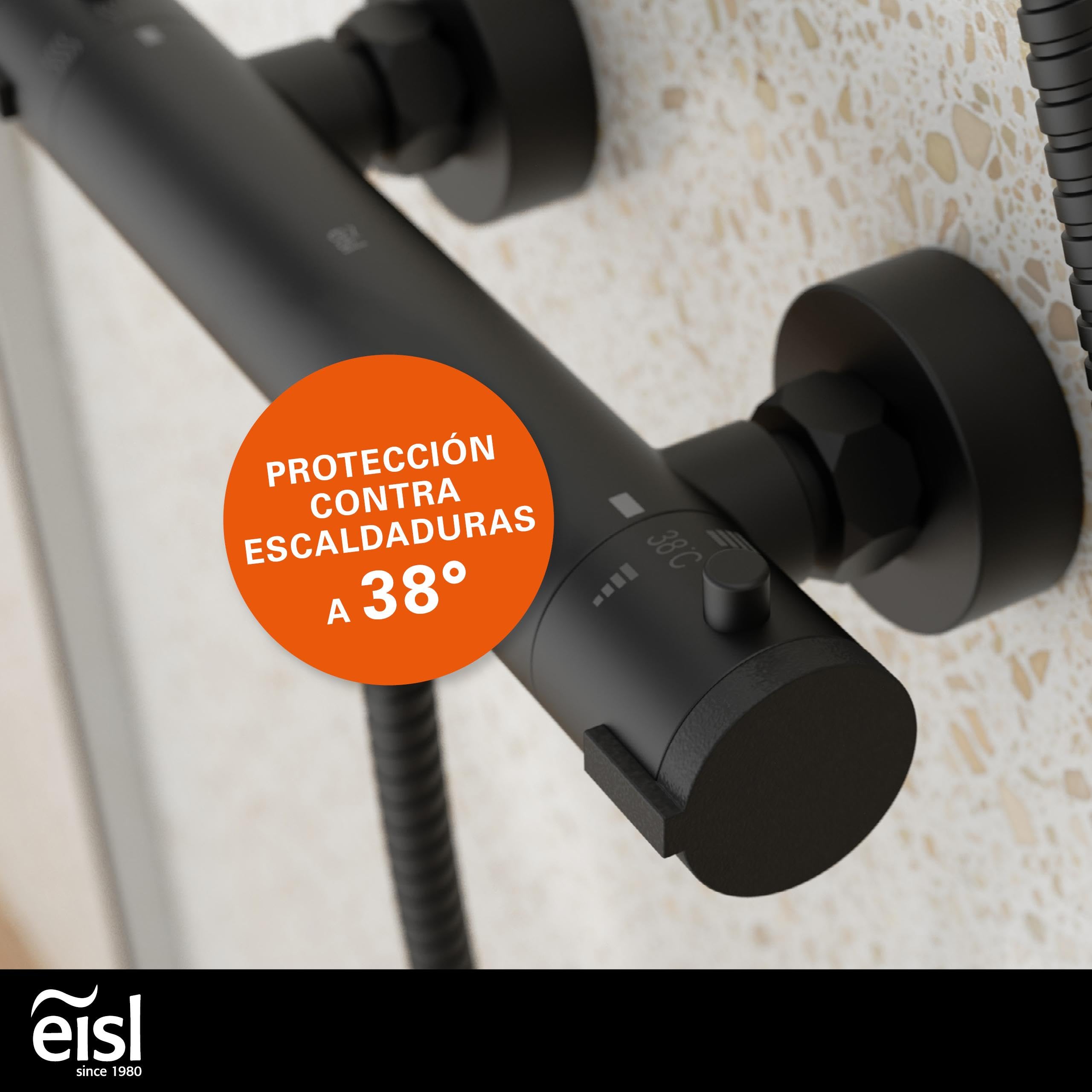 EISL CLAUDIO CLT168ACRBL - Grifo mezclador de ducha con termostato negro con bloqueo de seguridad a 38 °C, grifo de ducha con función de ahorro de agua, color negro