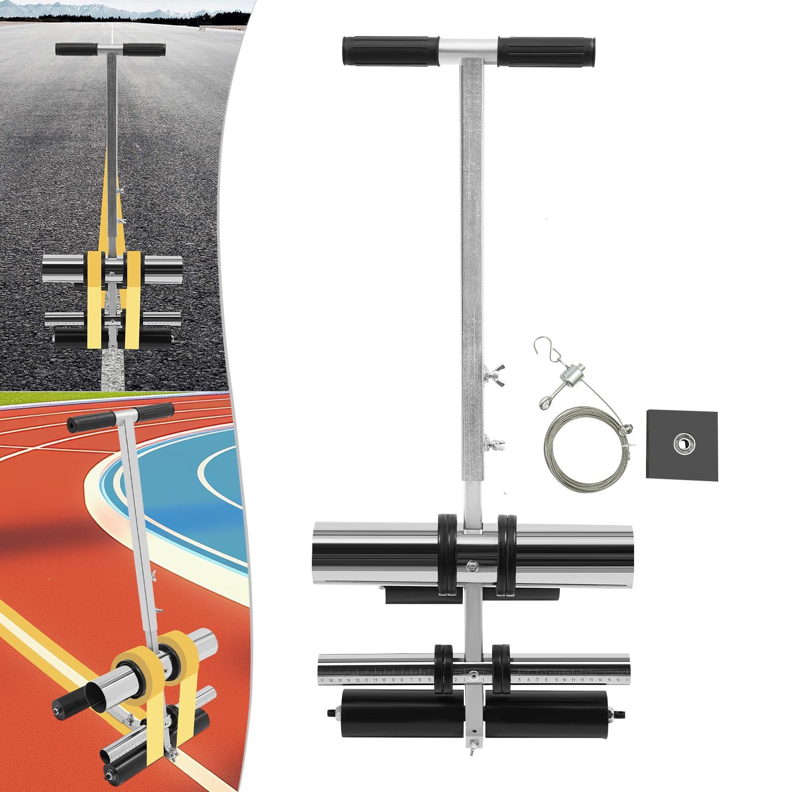 Bodenbandapplikator, Court Line Tape Maschine mit Zeichenkreis Kit, höhenverstellbar, handgedrückter Klebebandaufkleber für Spurmarkierung, Straßenwarnung