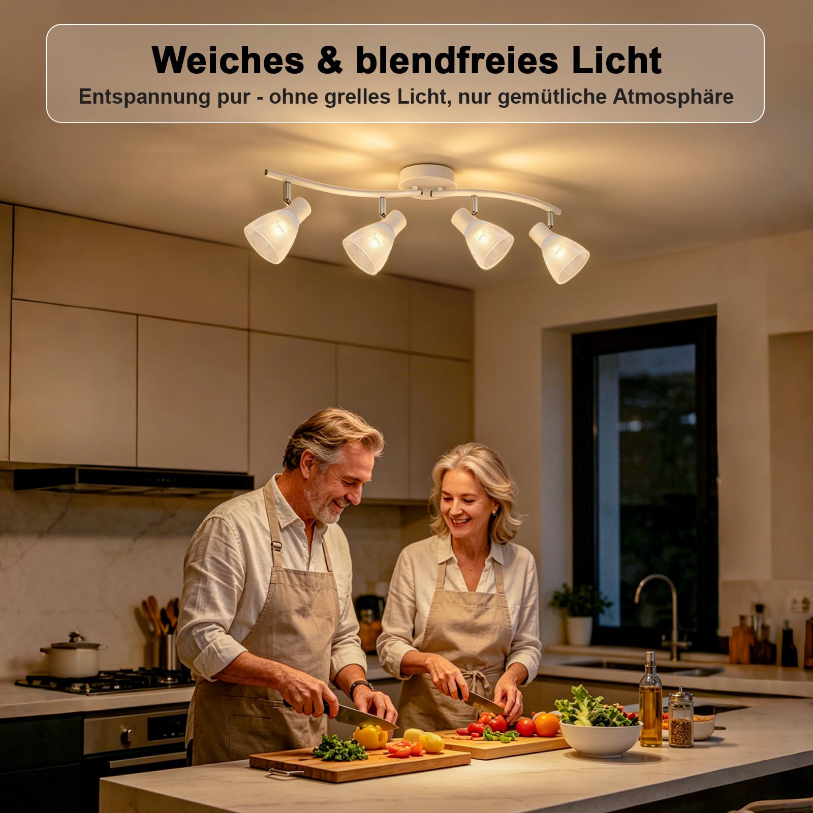 4-flammiger Deckenstrahler E14 Weiß mit Glas-Schirmen