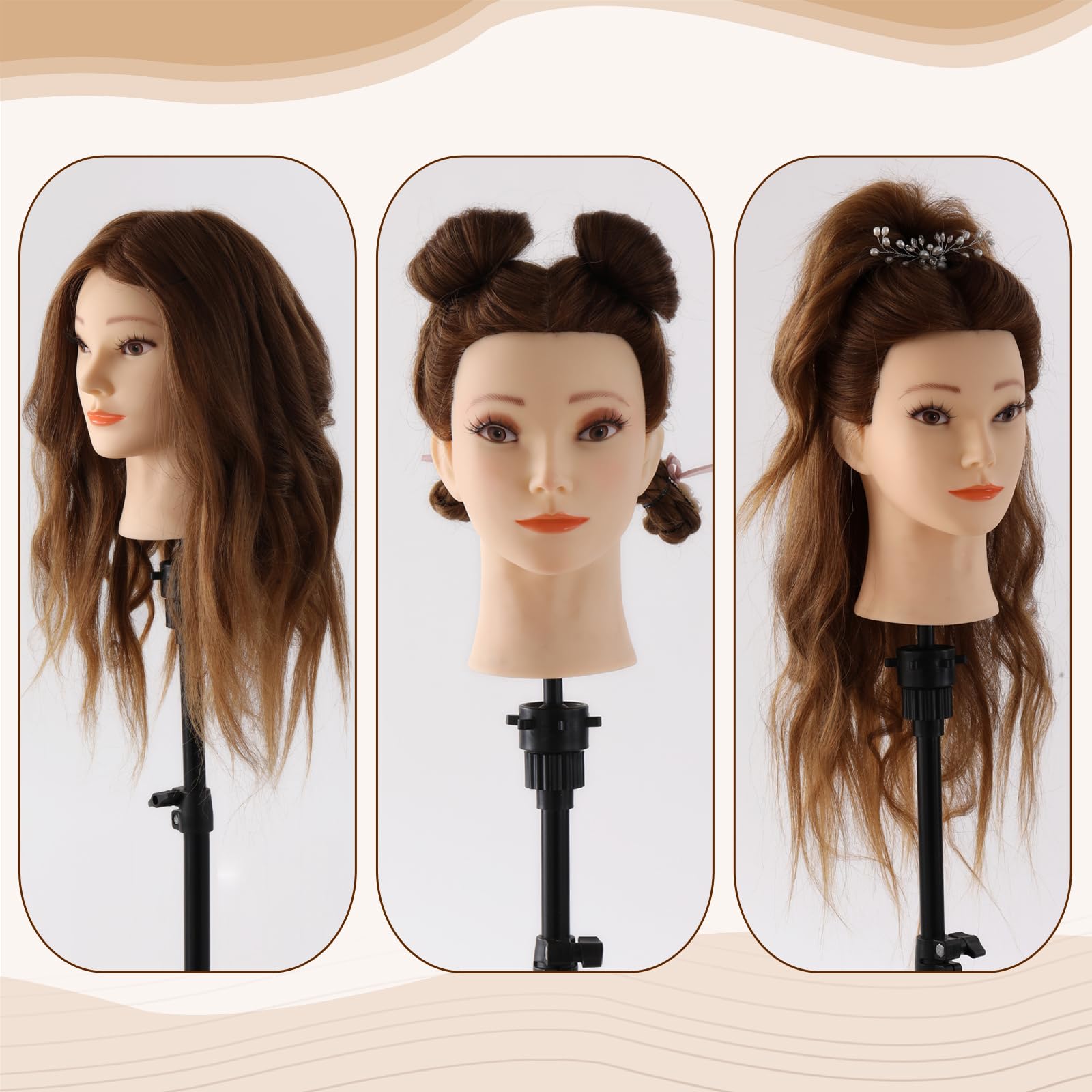 Testina Parrucchiere 80% Veri Capelli con Morsetto + Accessori
