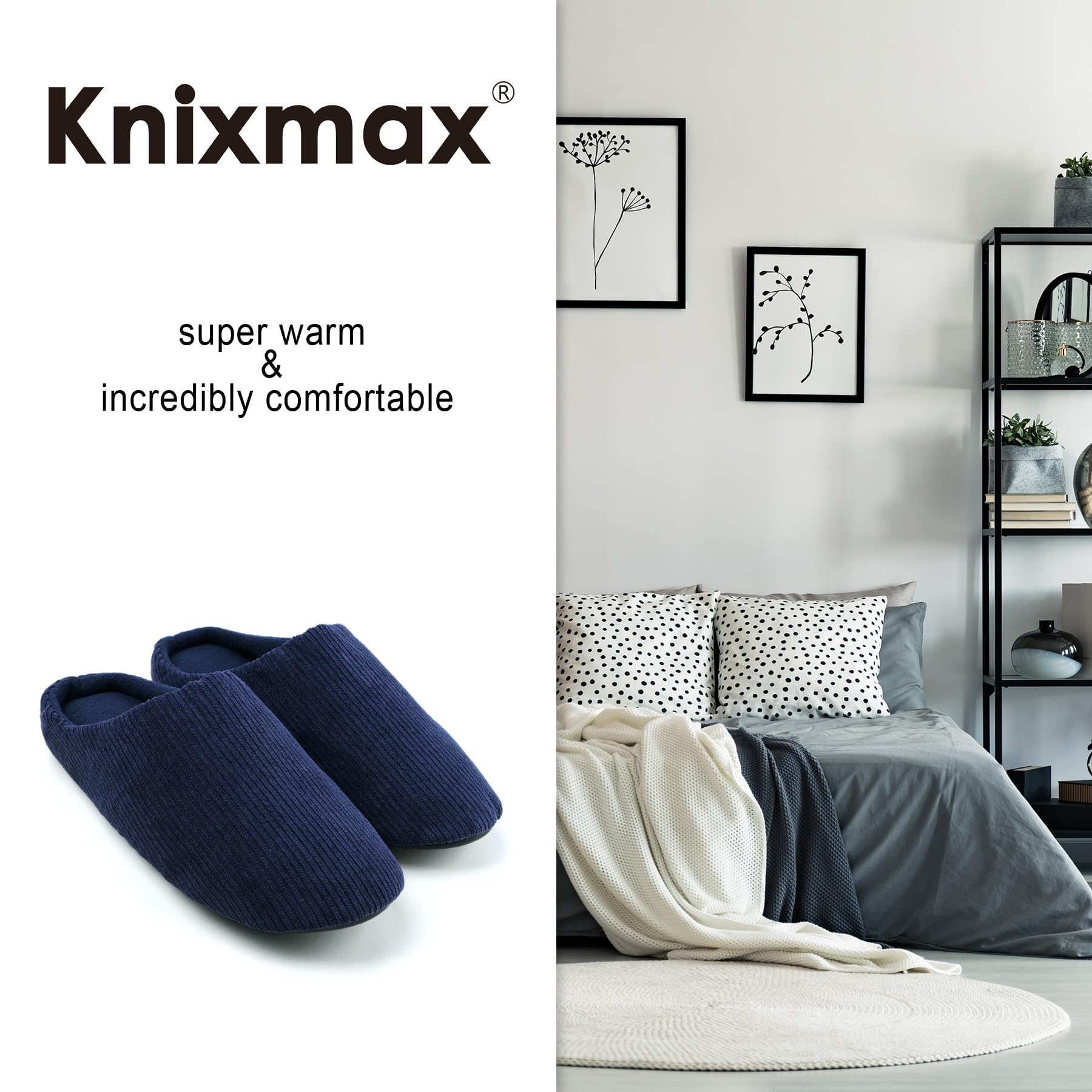 Knixmax Pantofole da Casa da Uomo Donna Memory Foam Pantofole Invernali Morbide e Calde Slippers