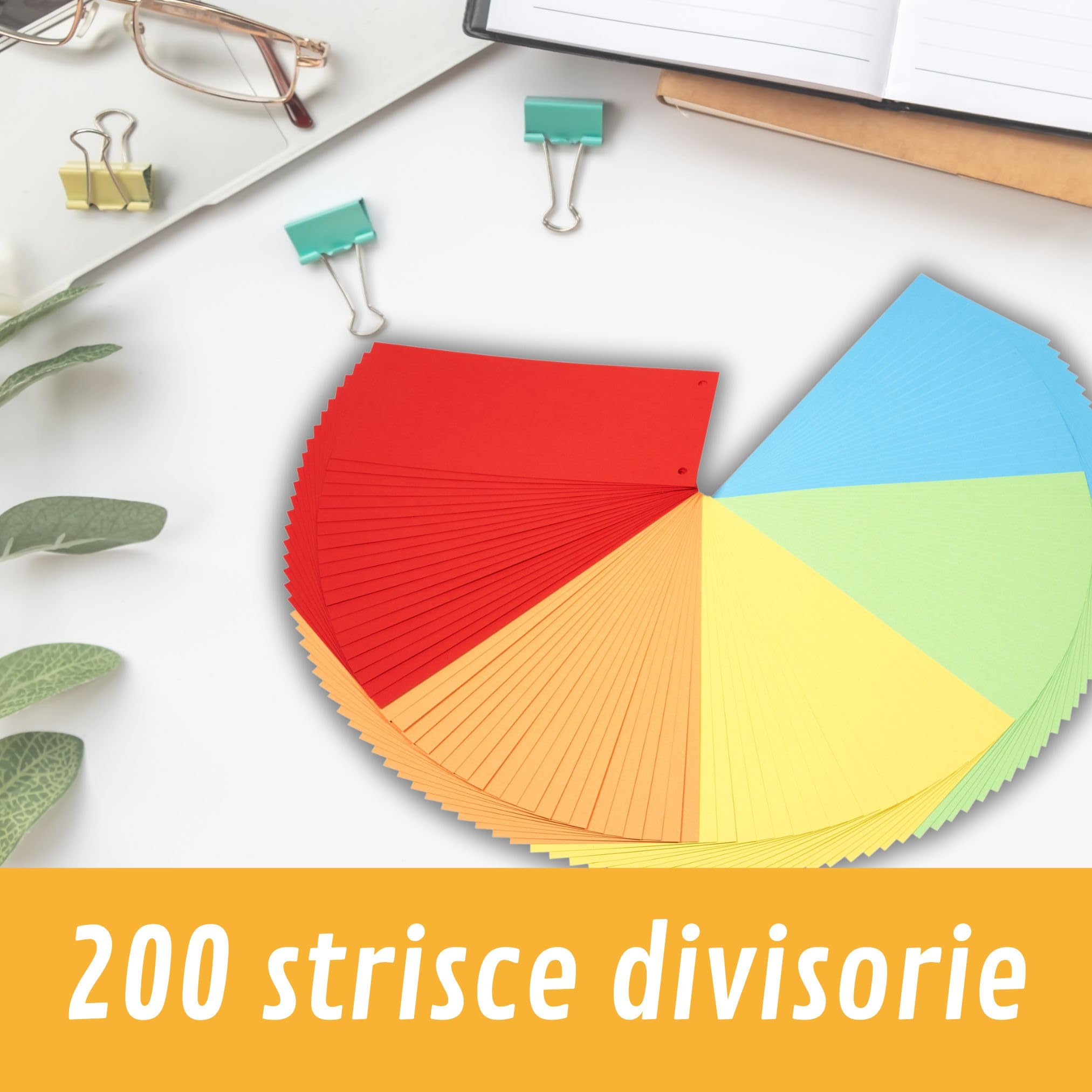 Perfect Line 200 Strisce Divisori per Raccoglitori ad Anelli A4, Forati, 5 Colori, Made in Germany