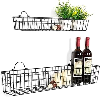 MyGift 2pcs 30-Inch Wire Baskets for Storage and Organization, Rustic Bl...