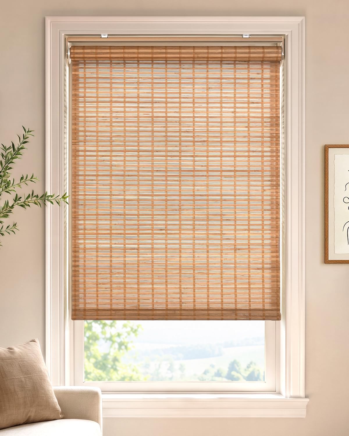 UNISHADES Cordless Bamboo Roller Shades, 34 1/4" W × 70" H - Brown206