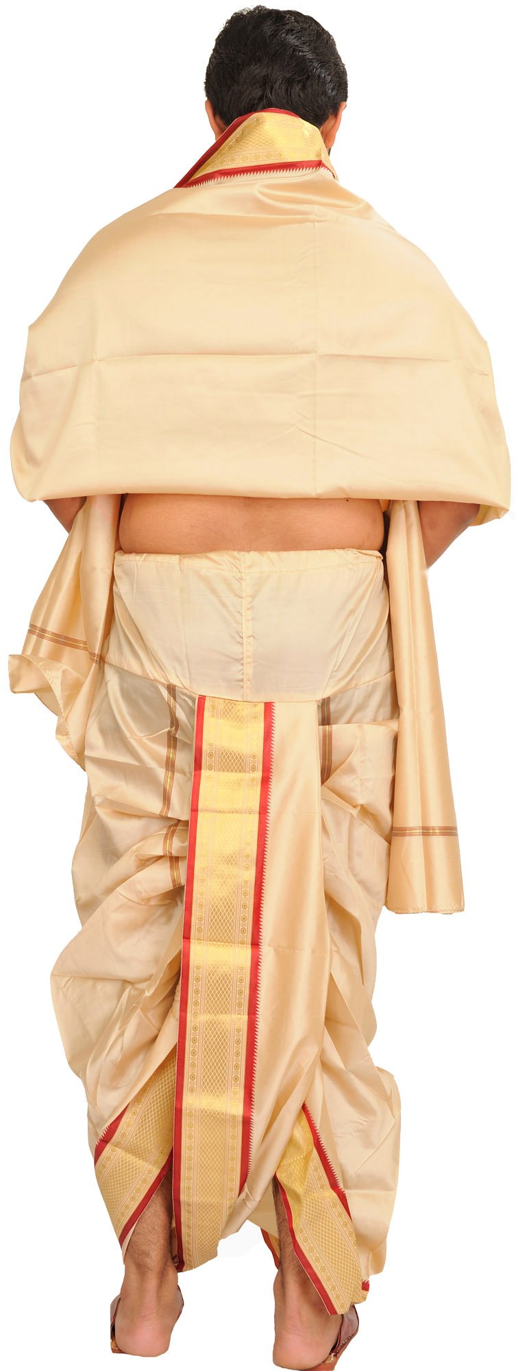 Exotic India Ready to Wear Dhoti and Veshti Set with Woven Golden Border