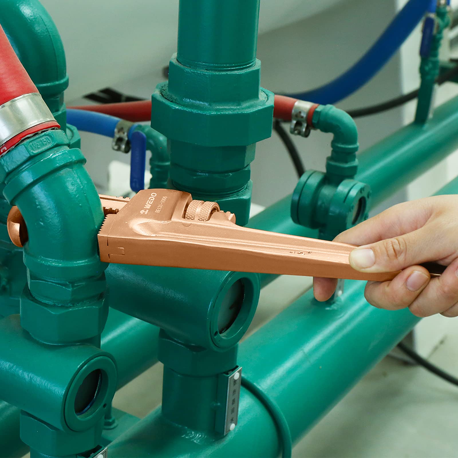 WEDO Klucz do rur nieprzywierających (długość 200 mm, otwór maks. 25 mm), beziskrowy klucz hydrauliczny, bez iskier, klucz bezpieczeństwa beryllium, niemagnetyczny, standard DIN, certyfikat BAM i FM