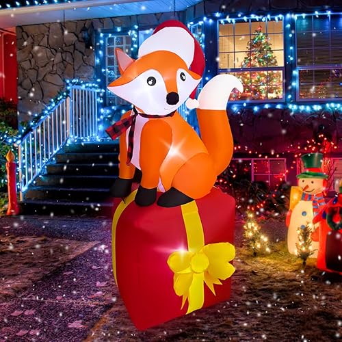 Miniatura 2 de JOYEASE Zorro inflable de Navidad de 5 pies de pie en la caja de regalo, decoración de Navidad con luz LED, para fiestas, interiores y exteriores,