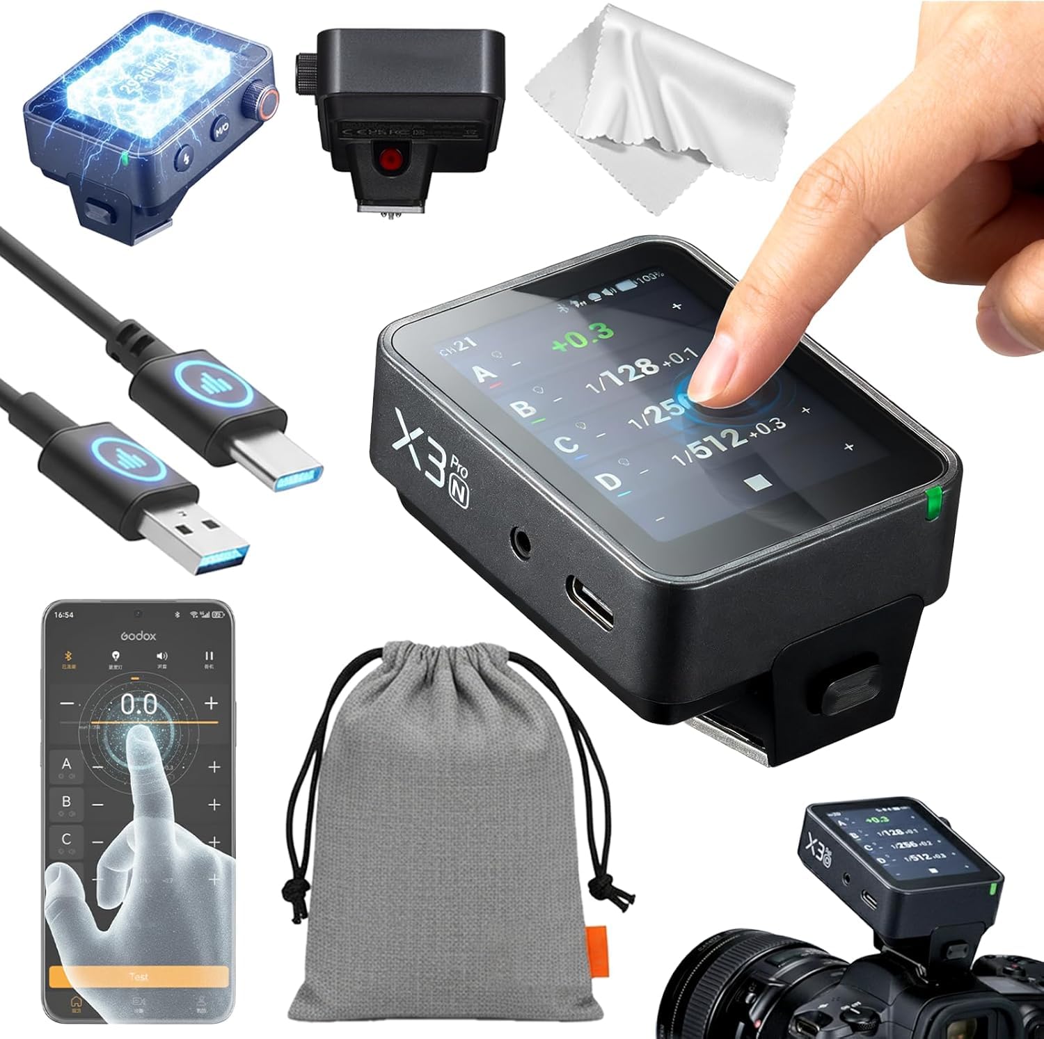 Godox X3 Pro X3PRO-N Déclencheur Flash TTL sans Fil pour Nikon, Écran Tactile, 2.4GHz Système X, Contrôle Bluetooth & App, HSS, Shutter Control, Recharge USB-C Rapide