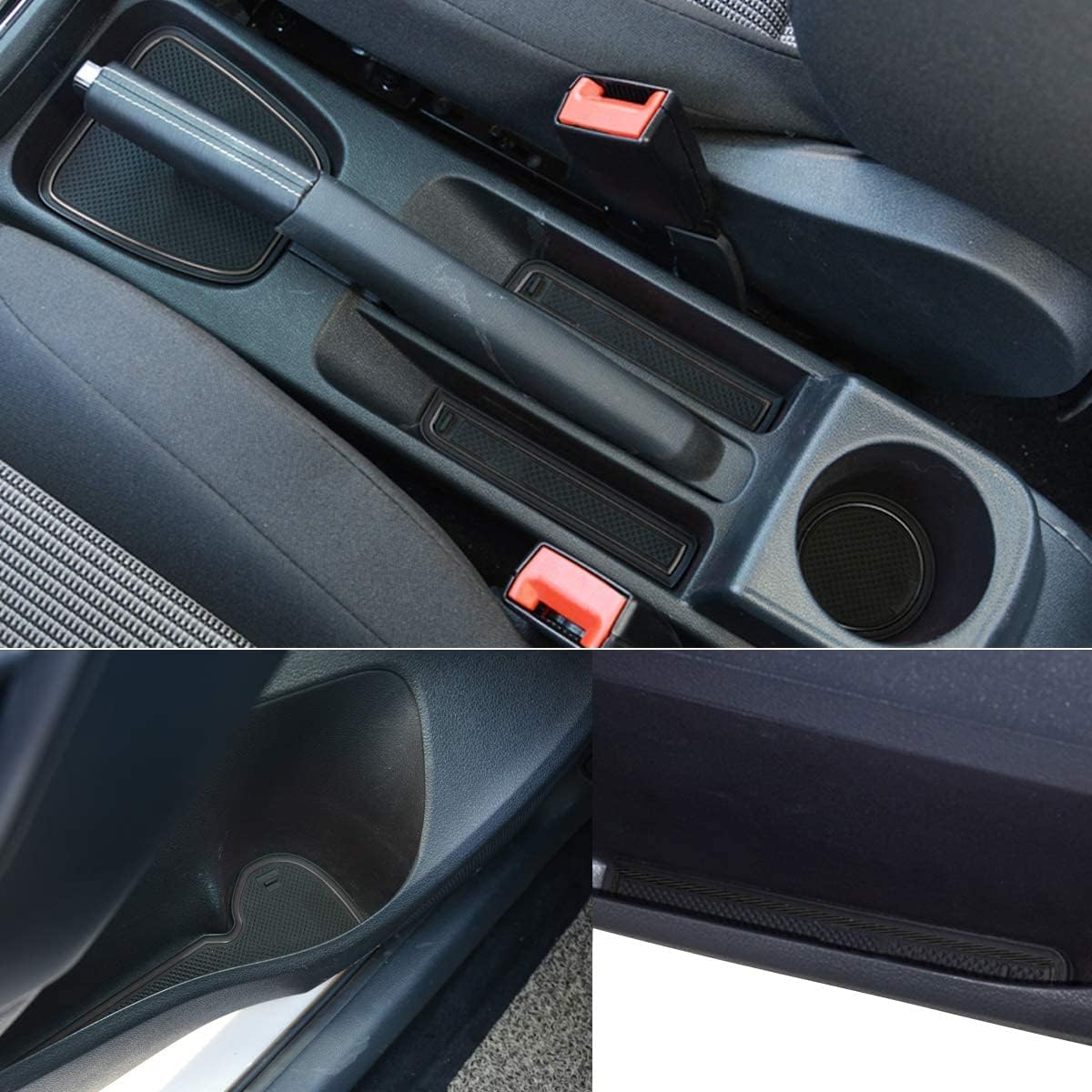 Custom Fit Cup Door Console Liner Accessories Gate Slot Non-slip Anti-dust Cup Holder Mat for Polo 2011-2016 (Pack of 9) (Black)