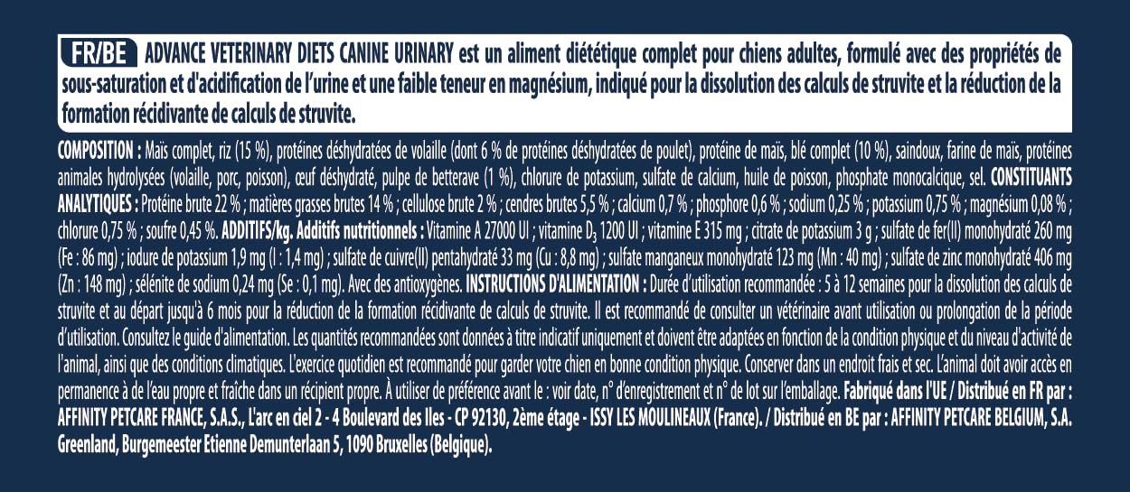 Advance Veterinary Diets Urinary - Croquettes pour Chiens pour la Protection de l'appareil urinaire - 3kg