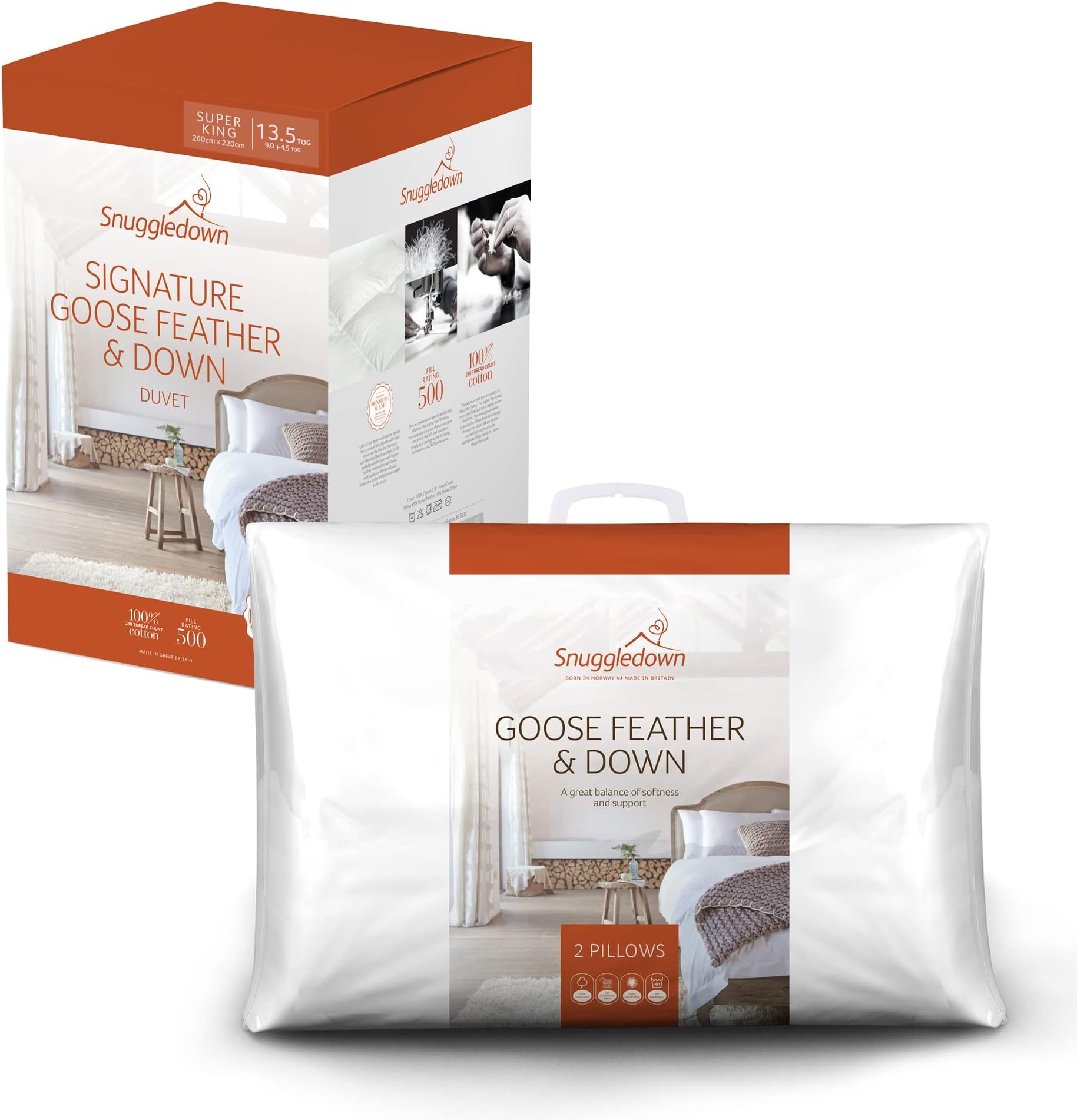 HOMESCAPES King Size All Seasons (9 Tog + 4.5 Tog) Luxury White Goose
