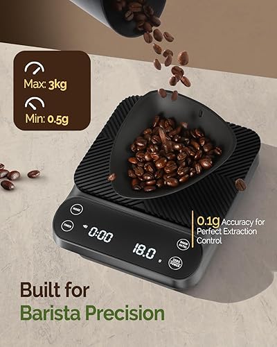 Miniatura 3 de Maestri House Báscula de café S3 con temporizador, báscula digital recargable de 6.6 lbs0.00 oz, 3 modos de preparación, relaciones ajustables y