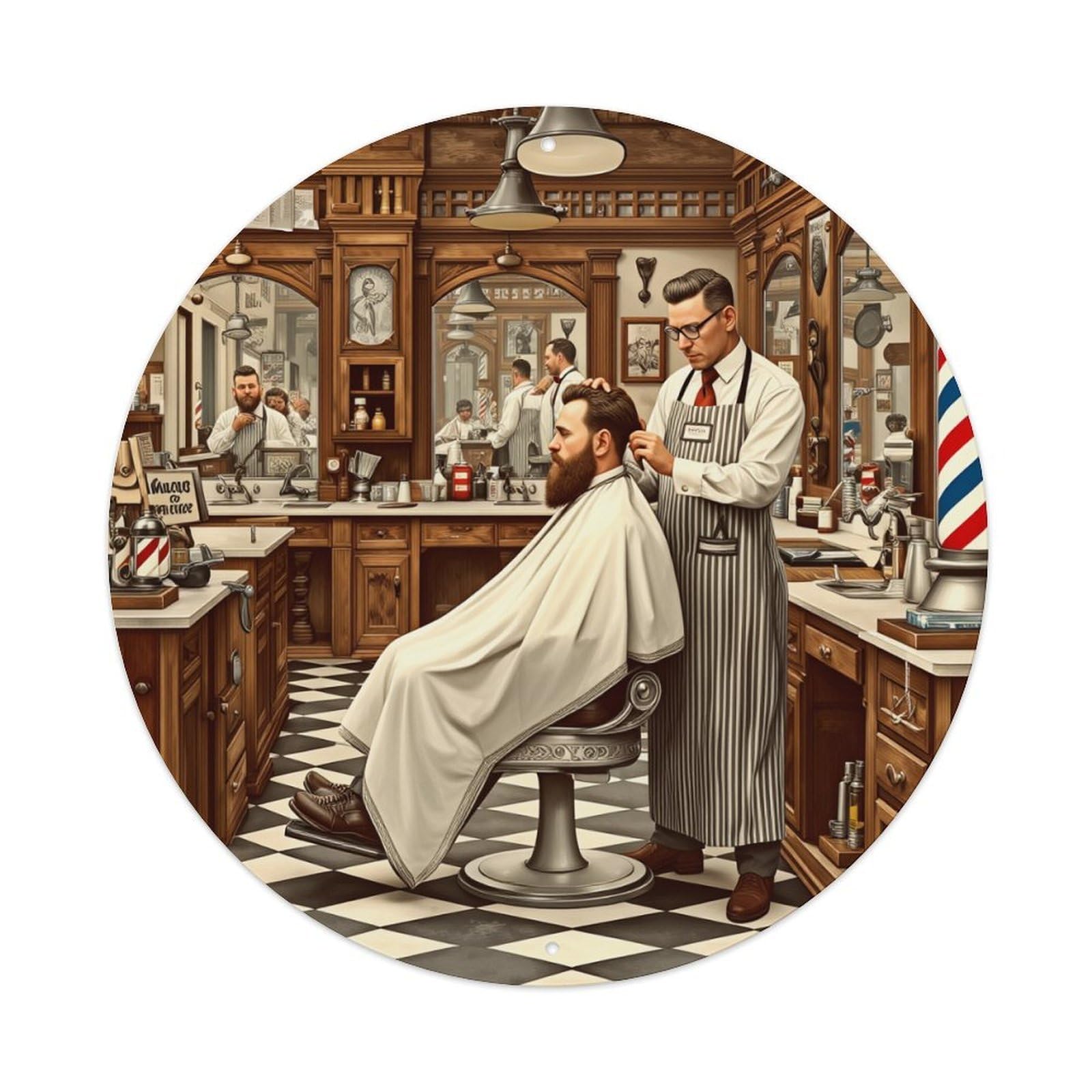 Jdfenggu Vintage Barber Shop Classic Style Pattern Retro Metal Tin Sign, Metal Poster For Bar, Home, Man Cave, Kitchen, Laundry Room Art Decor 8X8 Inch