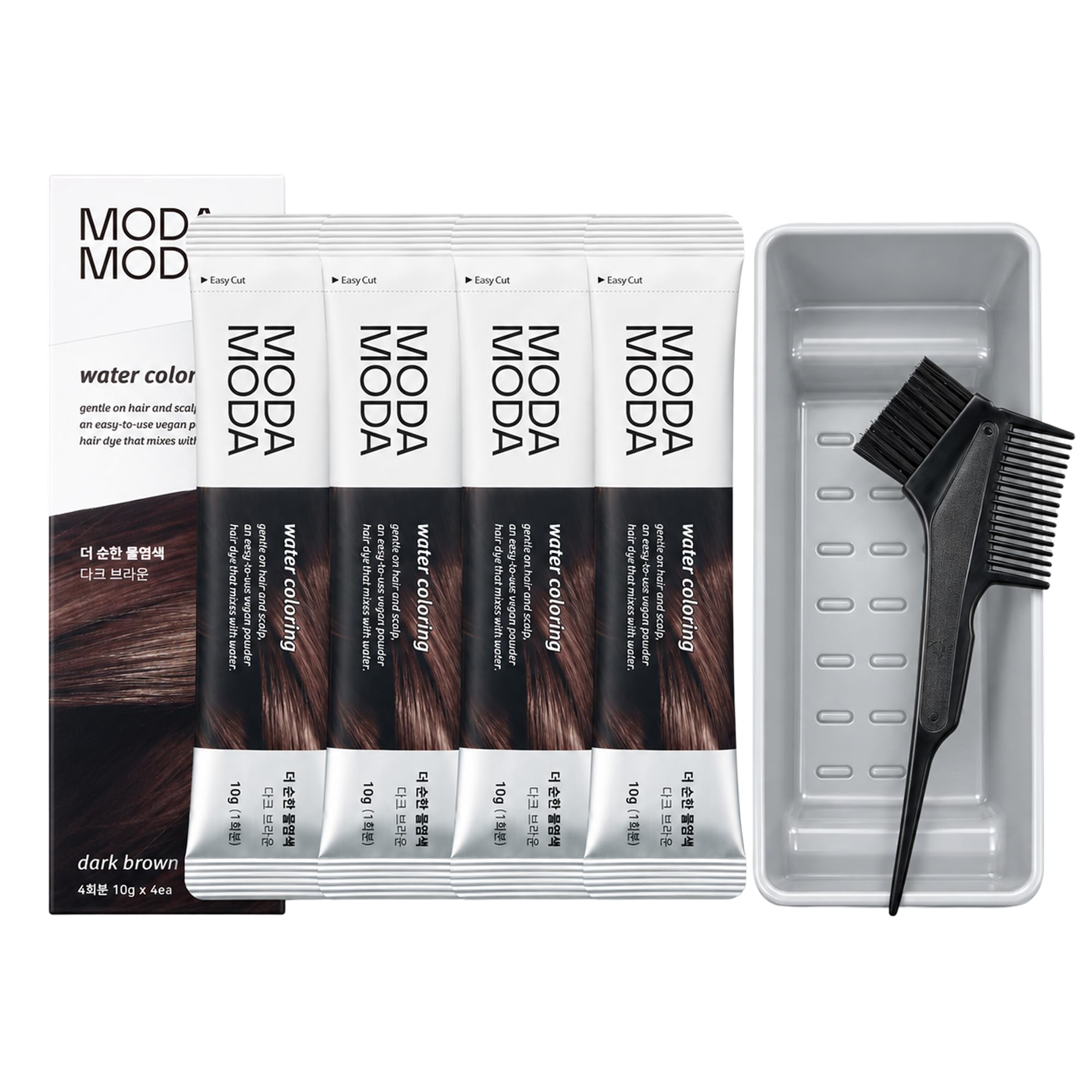 Water Coloring Hair Dye, Dark Brown, Dye Kit Included, All Hair Types, 4 ct