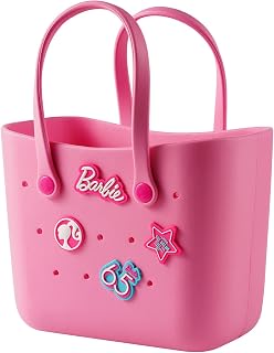 MINISO Barbie Tote Bag, Reusable Small Rubber Waterproof Bag, Cute Design Practical And Portable Handbag for Work Travel (PIN