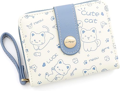 Women's Wallet, Fashion Cute Daisy Flowers Print Wallets with Exterior Zipper Around Coin Purse Bifold Bill Wallet with Credit Card Holder Id Window, C-blue, One Size, Contemporary