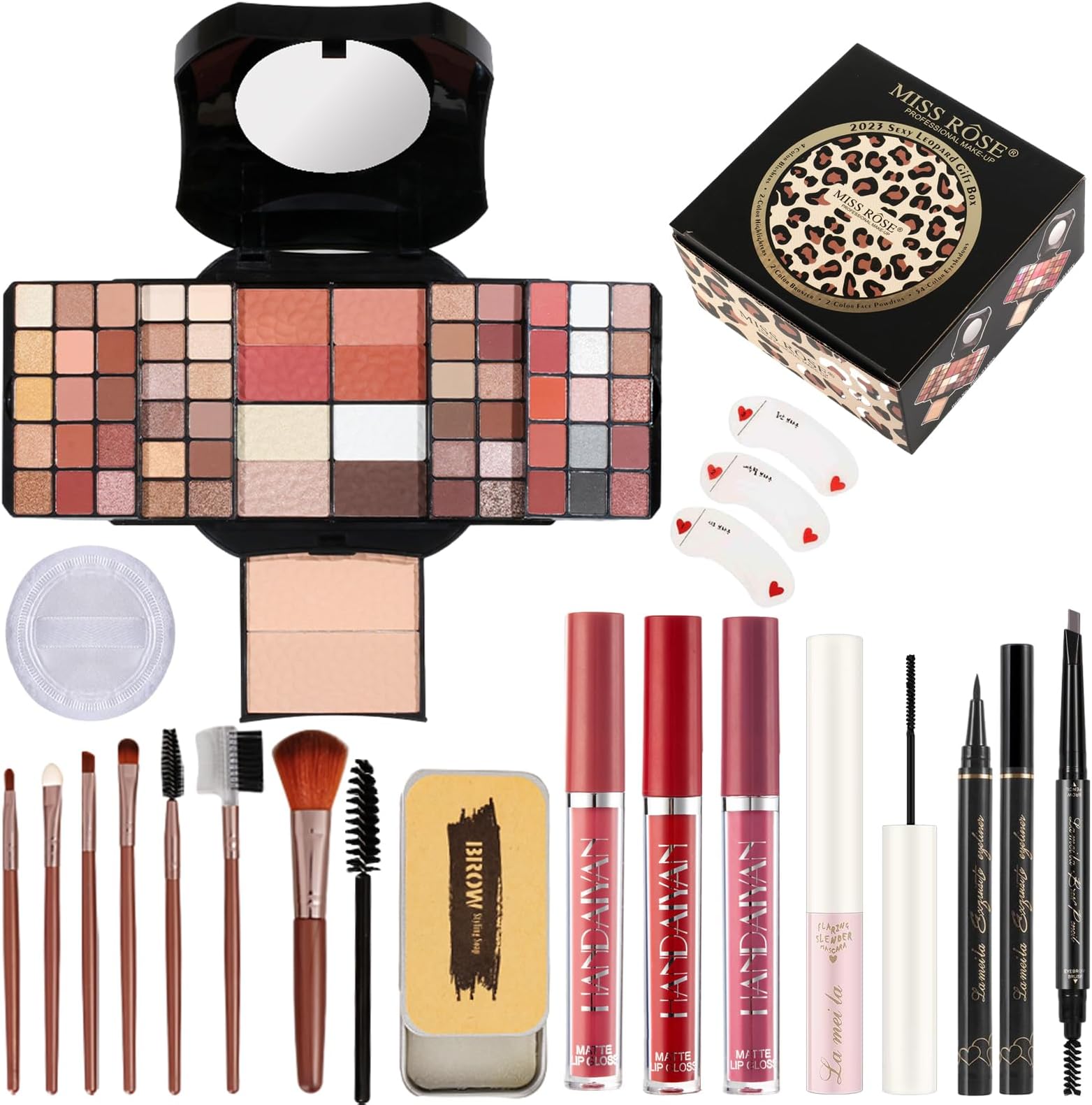 All in One Makeup Kit for Women, Includes 54 Color Eyeshadow Palette, Eyeliner, Mascara, Makeup Brushes, Liquid Lipstick, Eyebrow Soap (013-black)