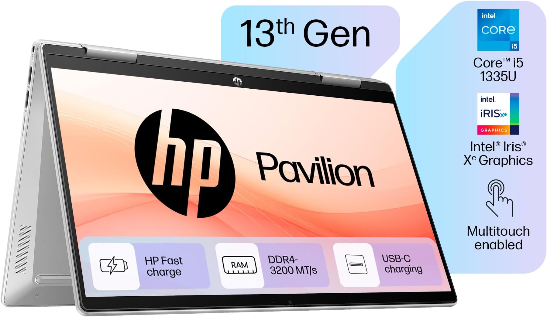 HP Pavilion x360, 13th Gen Intel Core i5-1355U Laptop,(16GB DDR4, 1TB SSD),Touchscreen,IPS, 14''(35.6cm) FHD,Win 11, M365 Basic(1yr), Office Home 24, Silver,1.5kg, Iris Xe, 5MP Camera, ek1149TU