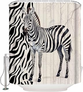Waterproof Shower Curtain - Vintage Zebra Pattern Stitching Bathroom Curtains with Hooks, Cartoon Animal Branches Texture Bathtub Curtain for Shower Stall,36x72 Inch